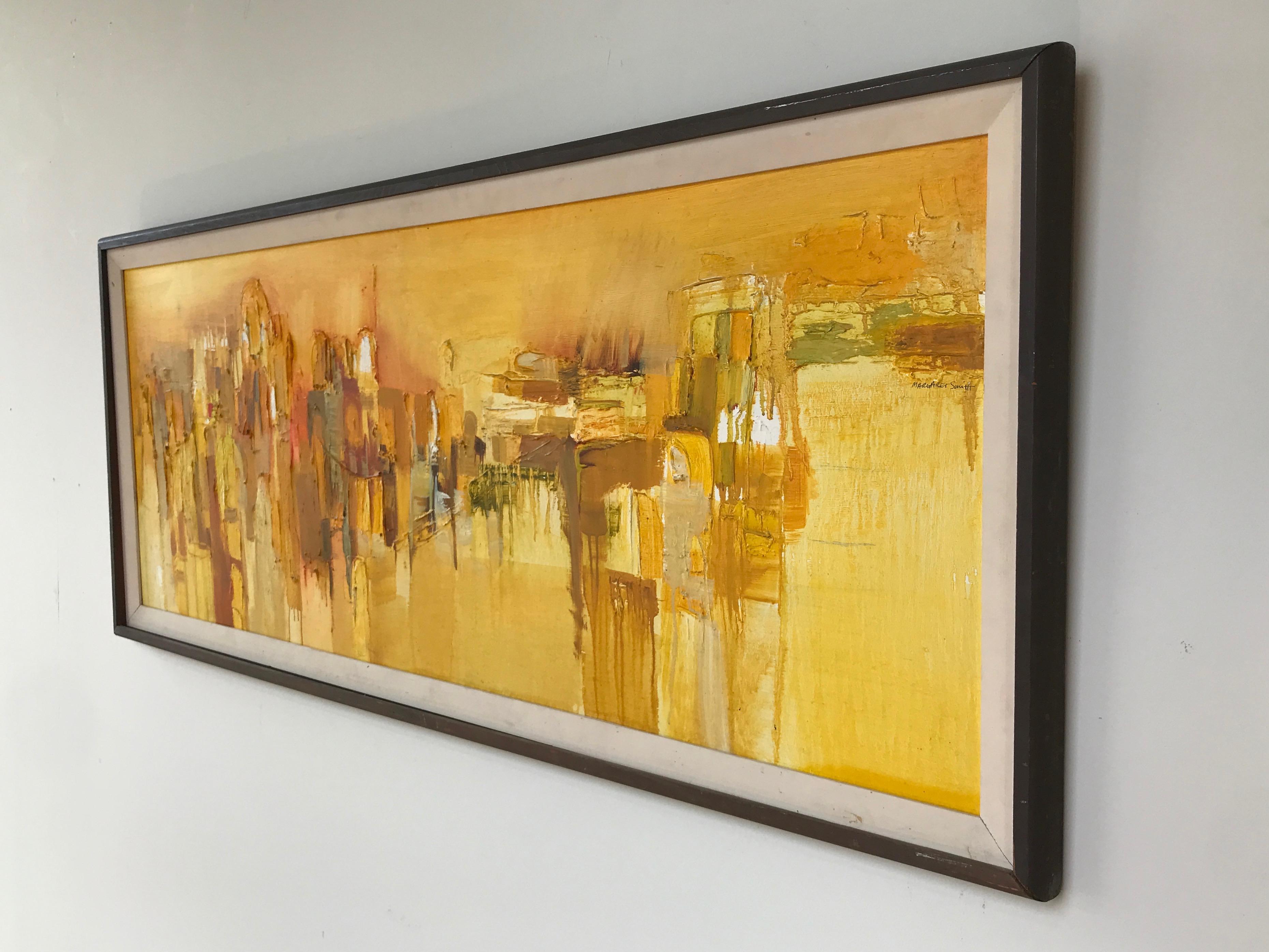 « Près du Zócalo », peinture à l'huile impressionniste abstraite de Margaret Smith représentant un paysage urbain en vente 3