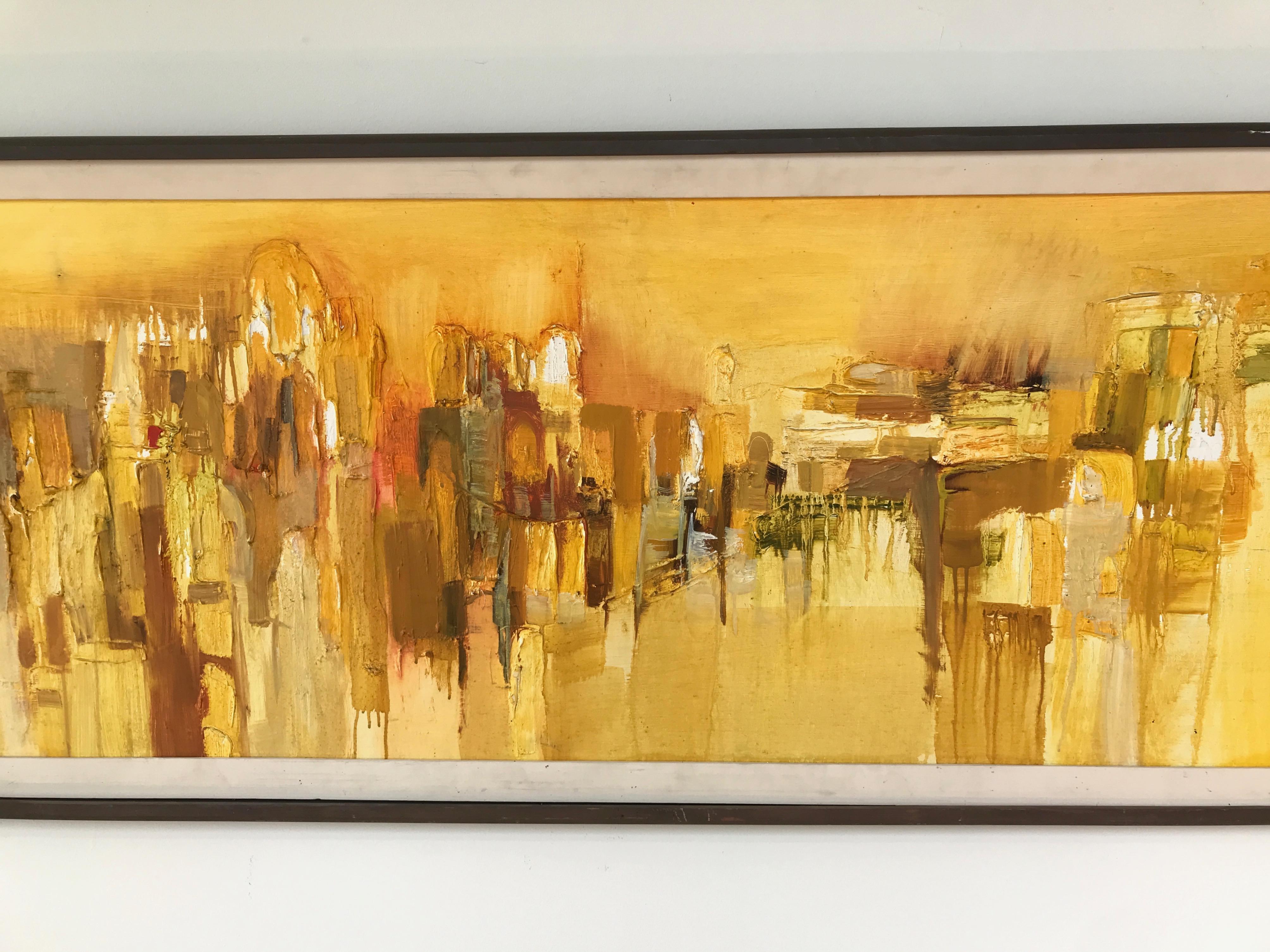 Américain « Près du Zócalo », peinture à l'huile impressionniste abstraite de Margaret Smith représentant un paysage urbain en vente