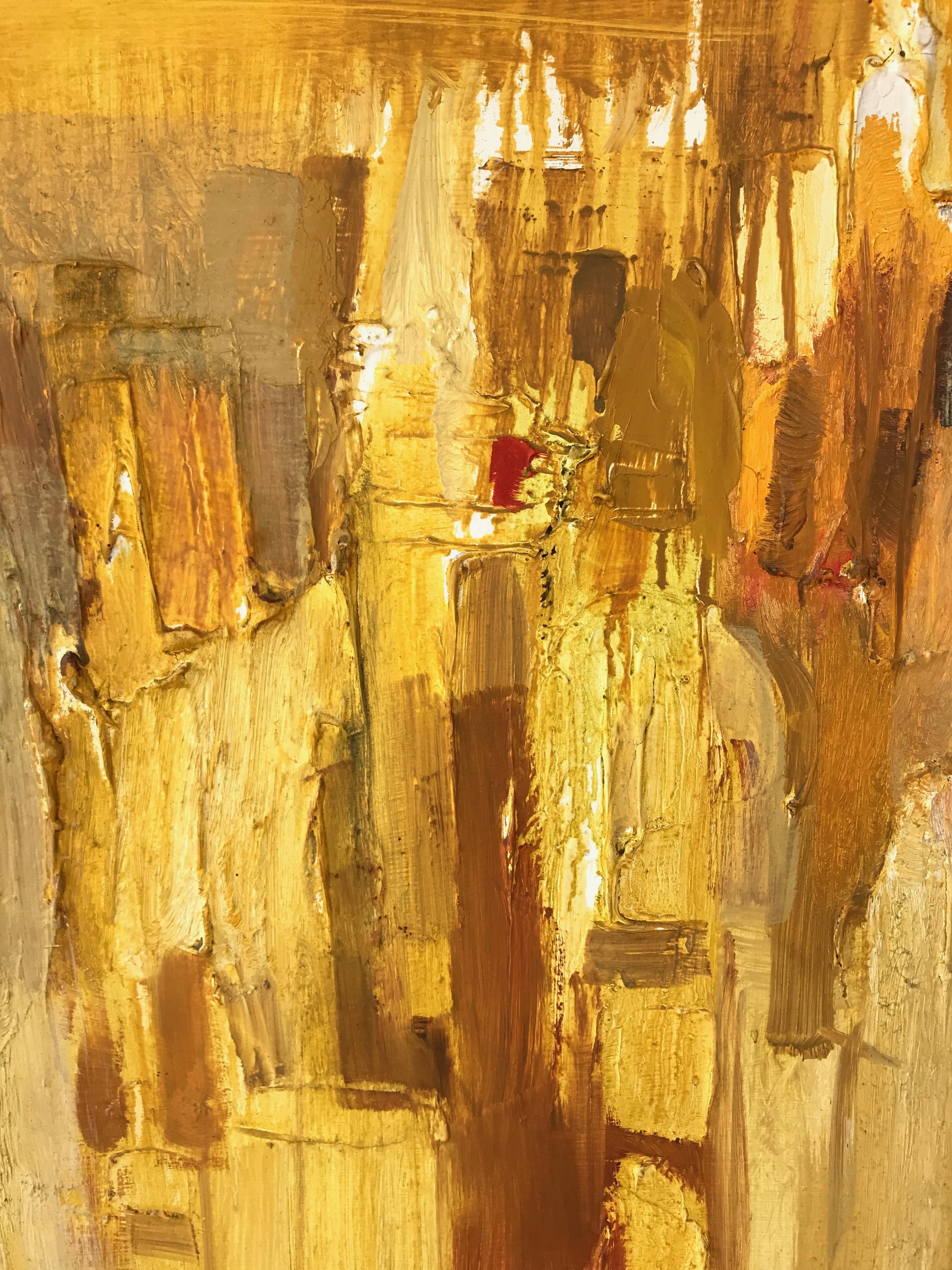 « Près du Zócalo », peinture à l'huile impressionniste abstraite de Margaret Smith représentant un paysage urbain en vente 1