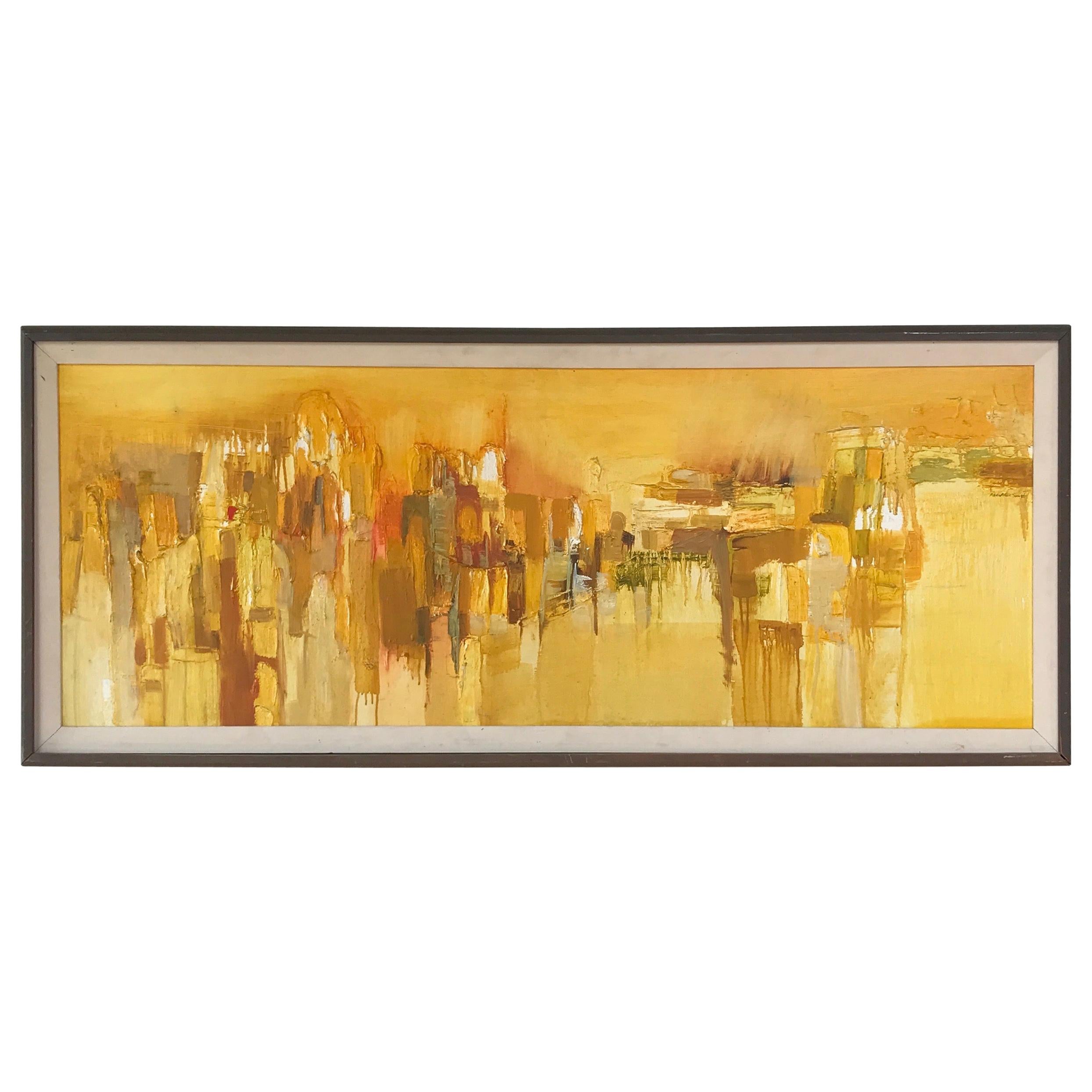 « Près du Zócalo », peinture à l'huile impressionniste abstraite de Margaret Smith représentant un paysage urbain