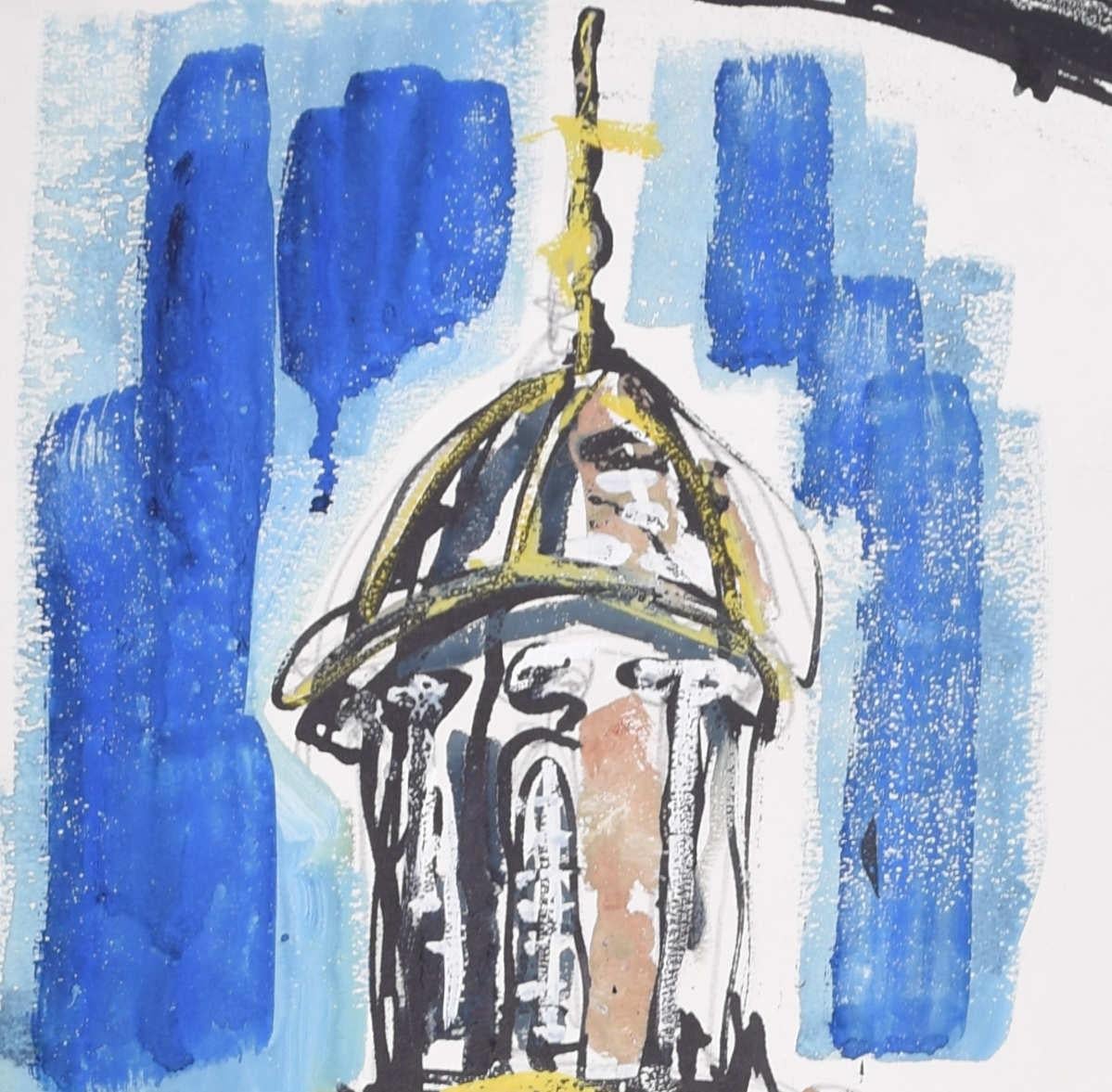 Emmanuel College, Cambridge, mit Löwenschwanz-Gemälde von Margaret Souttar im Angebot 1