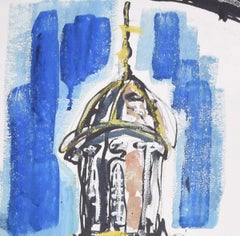 Emmanuel College, Cambridge with Lion Rampant painting by Margaret Souttar