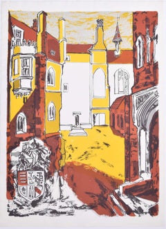 Queens' College, Cambridge lithograph by Margaret Souttar