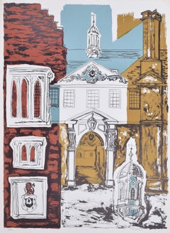 Trinity Hall, Cambridge with Blue Sky lithograph by Margaret Souttar