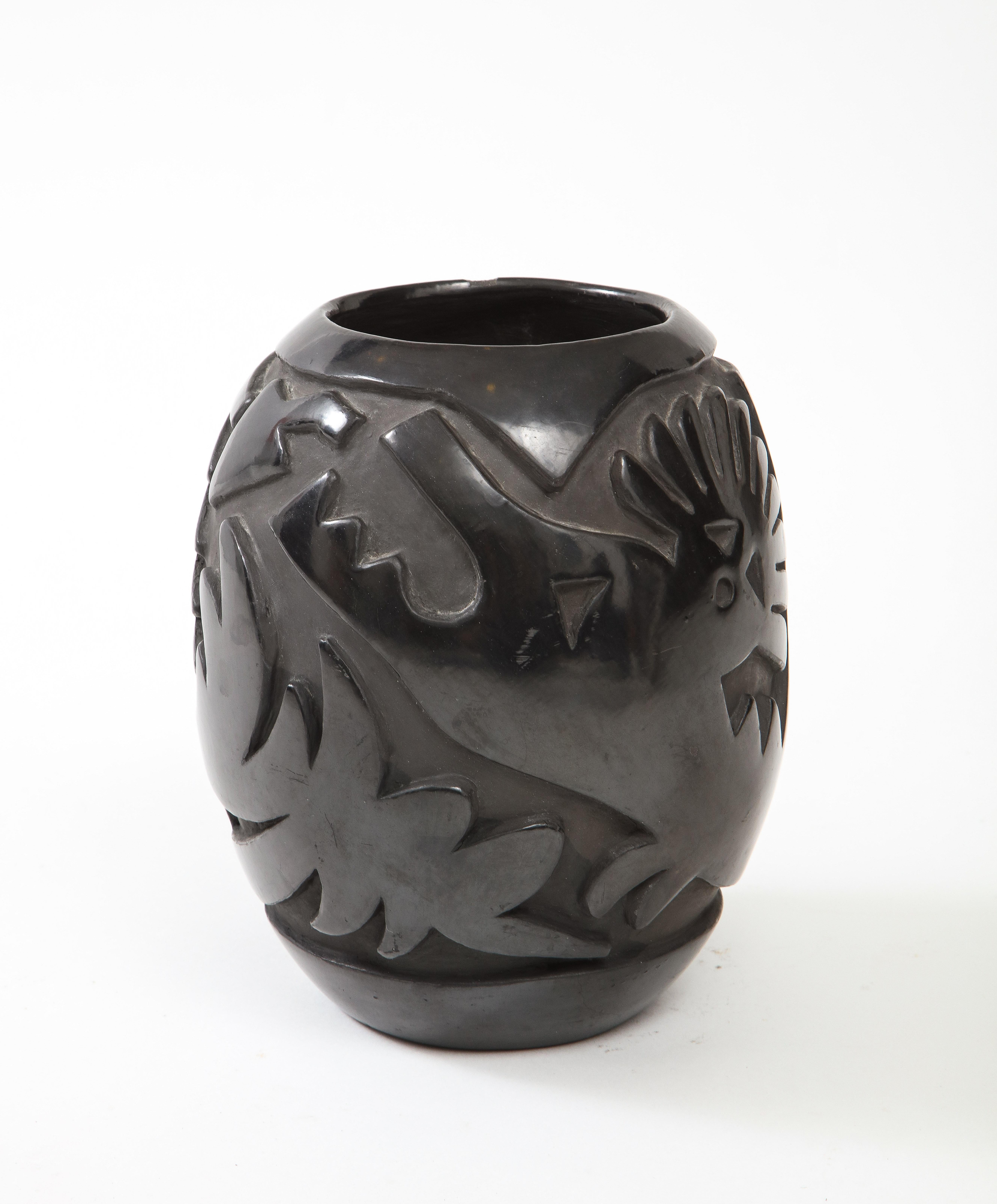 American Margaret Tafoya, Pueblo Carved Black Pottery Vase