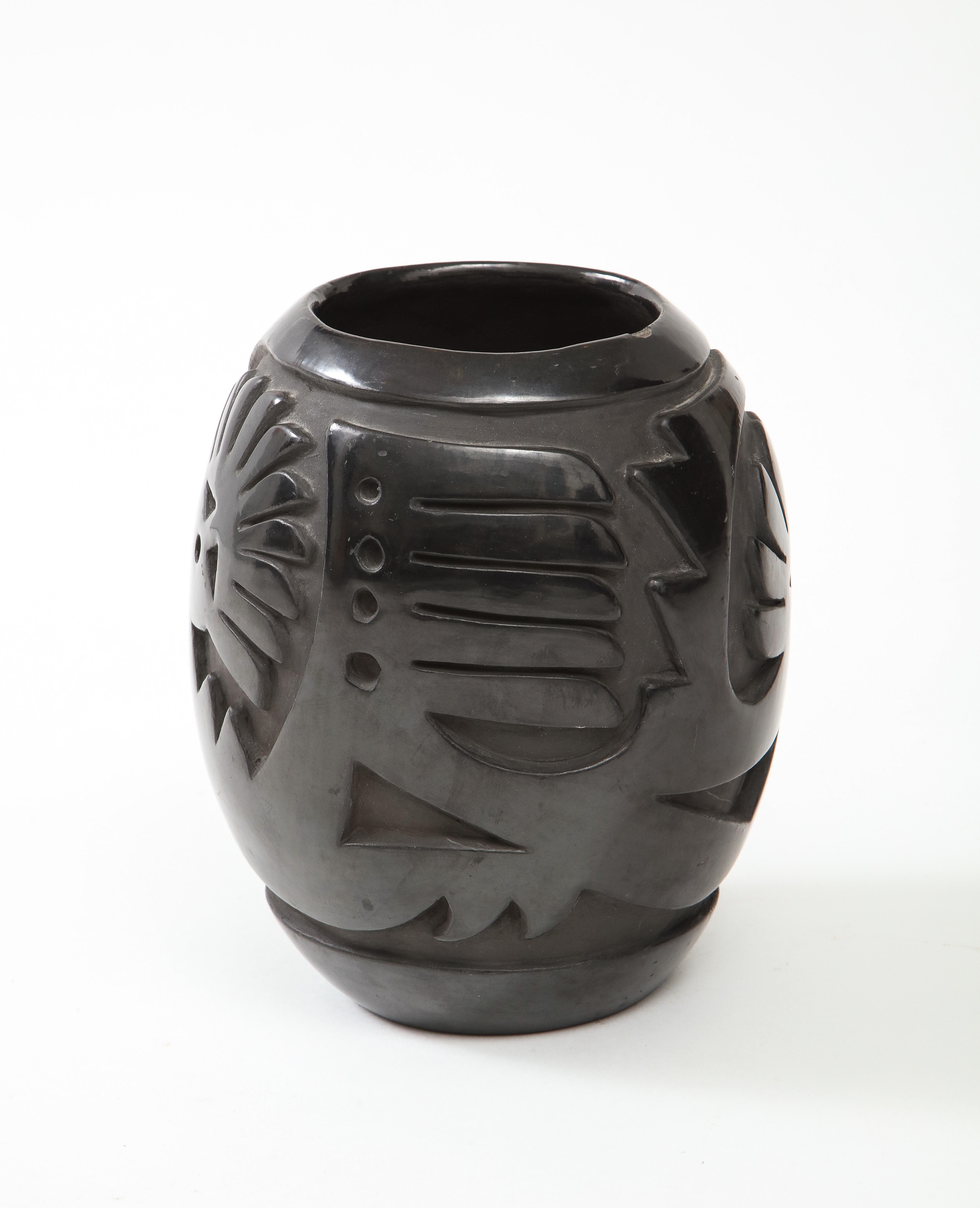 Hand-Carved Margaret Tafoya, Pueblo Carved Black Pottery Vase