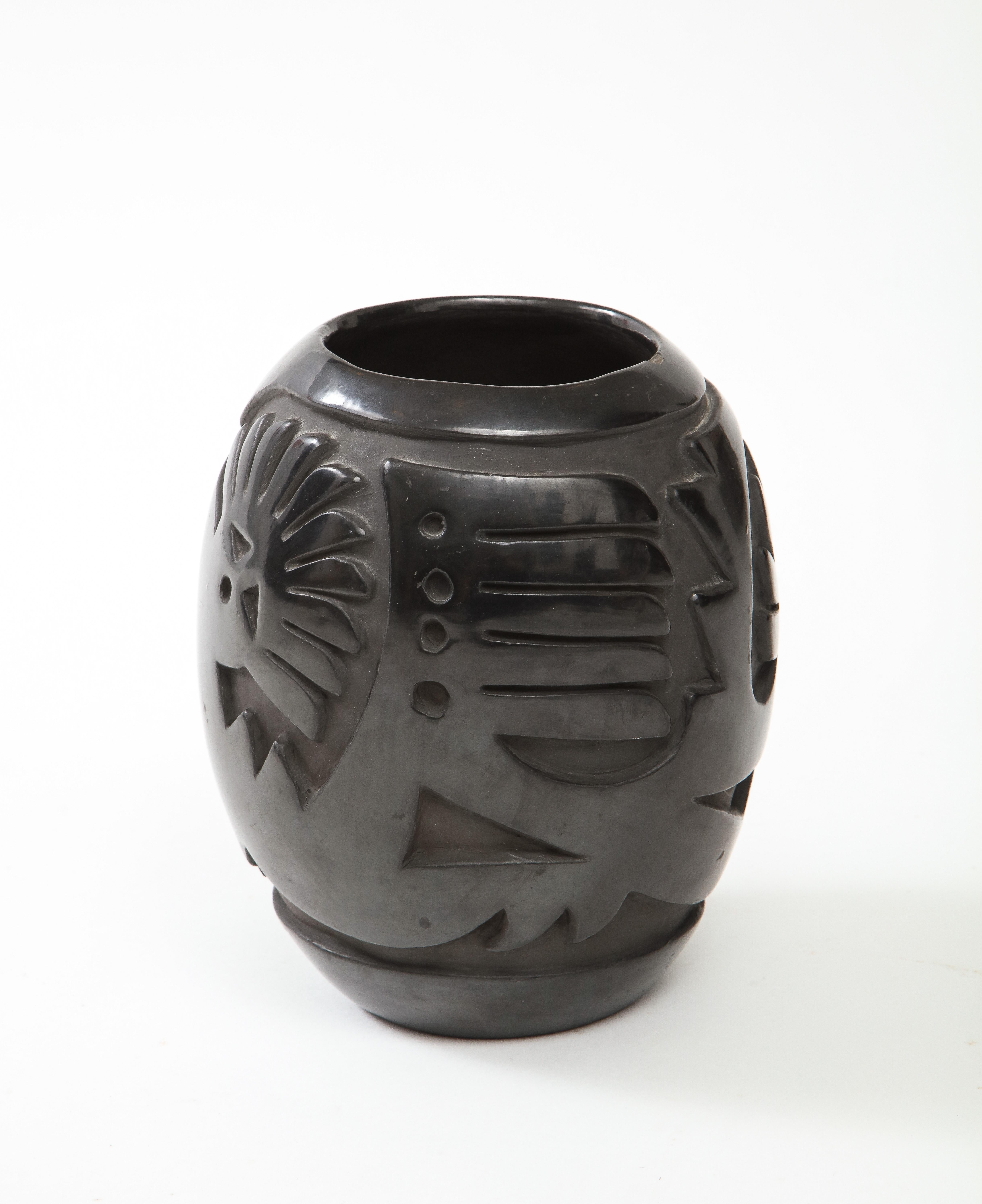 Margaret Tafoya, Pueblo Carved Black Pottery Vase In Good Condition In New York, NY