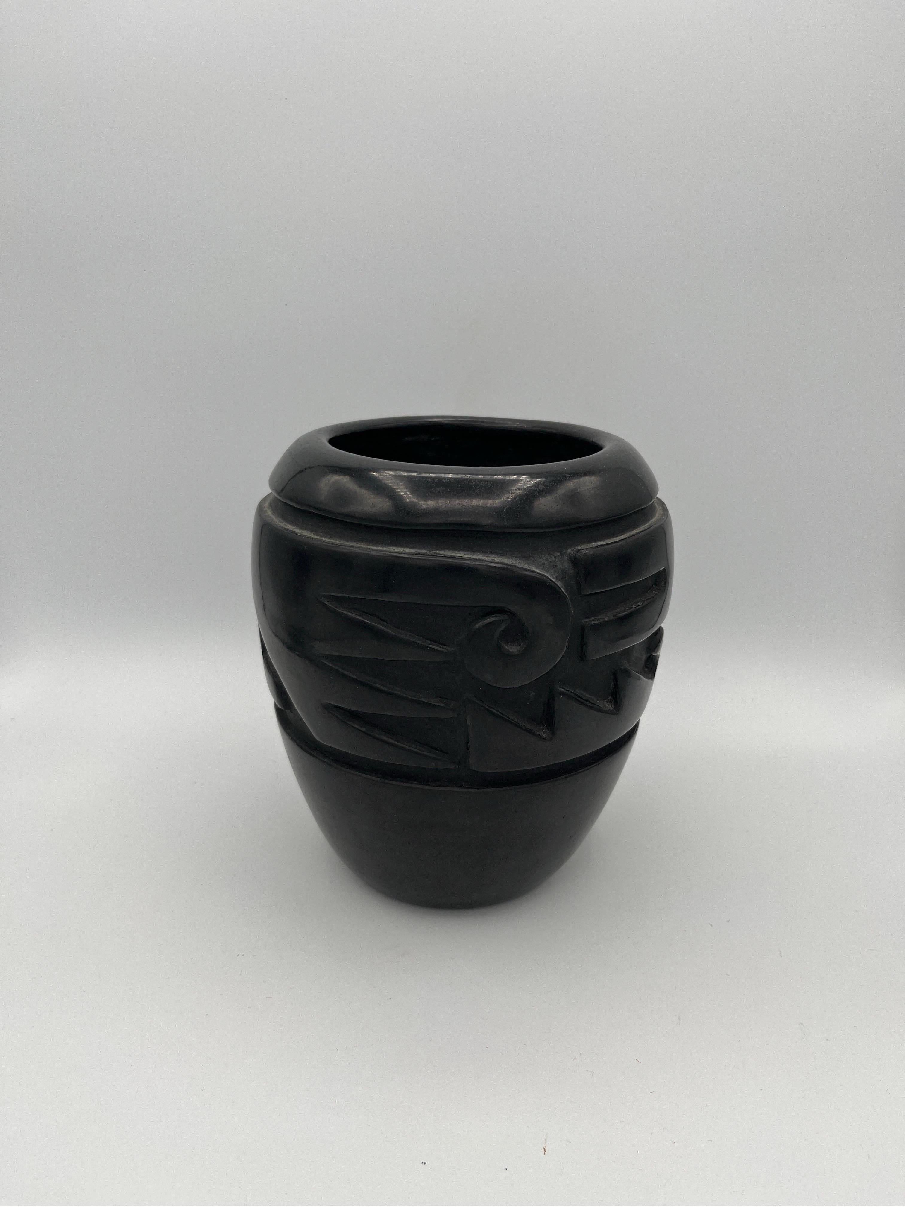 Margaret Tafoya Santa Clara Native American Carved Blackware Pottery Vase For Sale 1