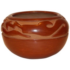 Vintage Margaret Tafoya Santa Clara Redware Pot, Water Serpent Design