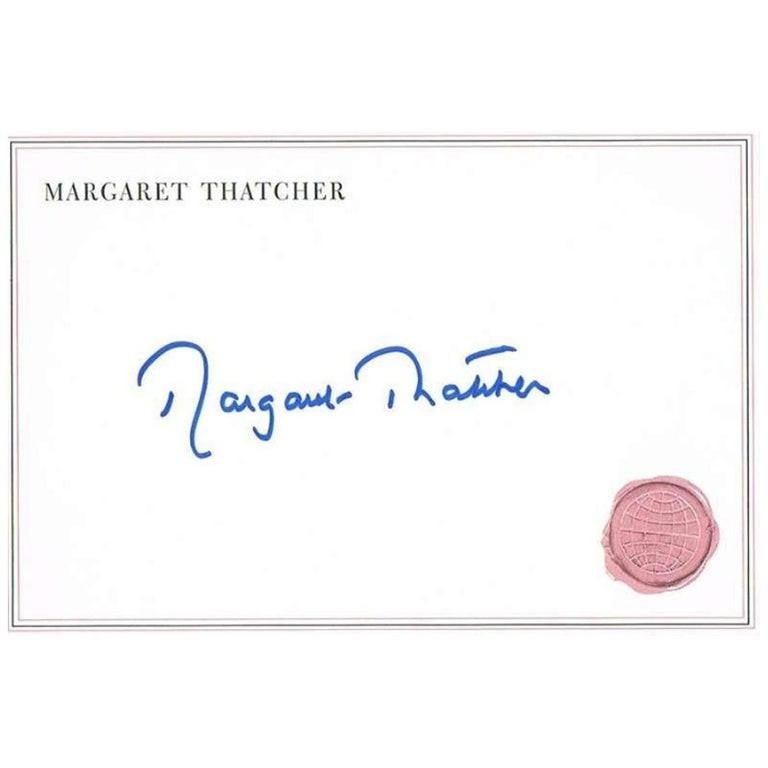 Margaret Thatcher Autograph on Card In Excellent Condition In Jersey, GB