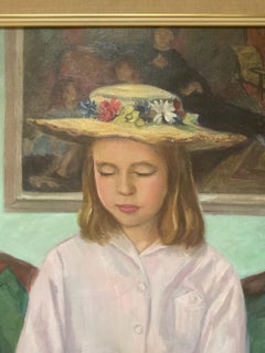 Lovely American Post Impressionist Oil Painting - A Young Girl Pouring Tea, 1956