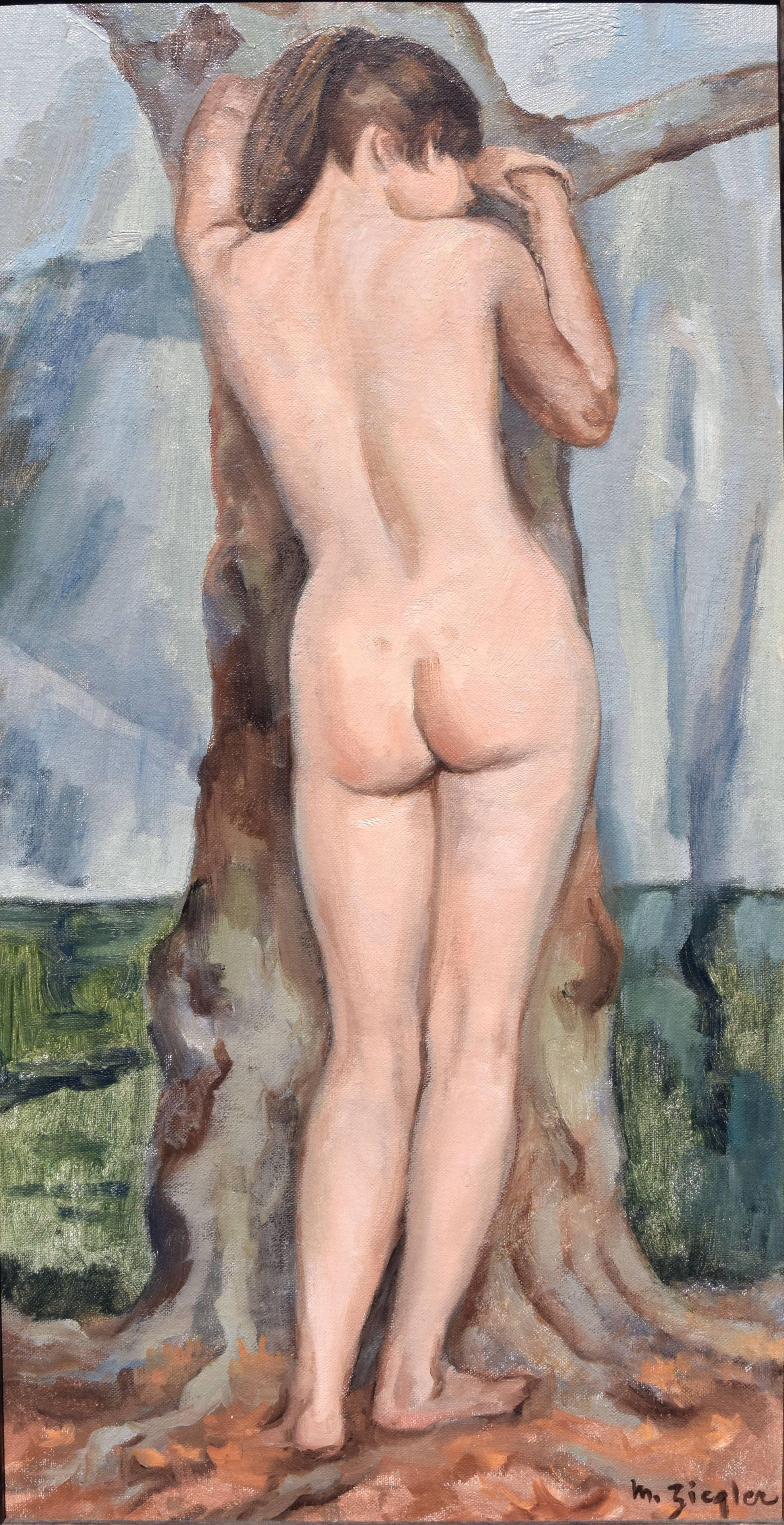 Nude with Tree at El Capitan - Yosemite Mid Century Figurative Landscape - Painting by Margaret Wherry Ziegler