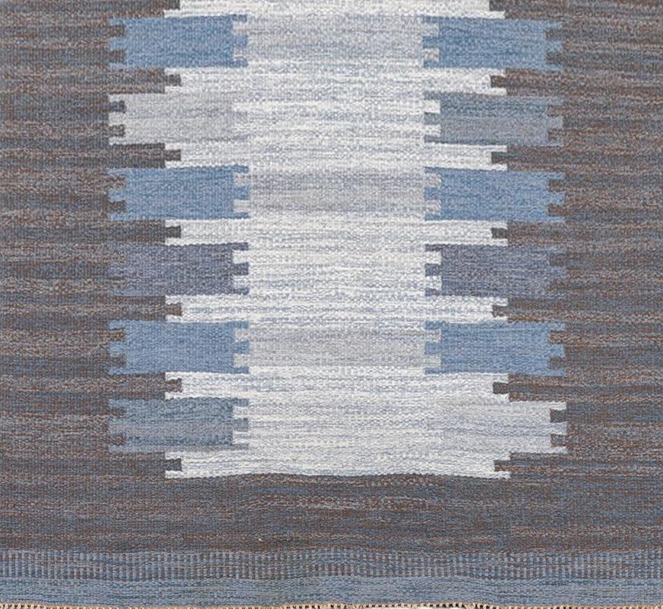 Mid-20th Century Margareta Lundahl Röllakan Rug Midcentury Swedish Hand-Woven Flatweave, 1950s For Sale