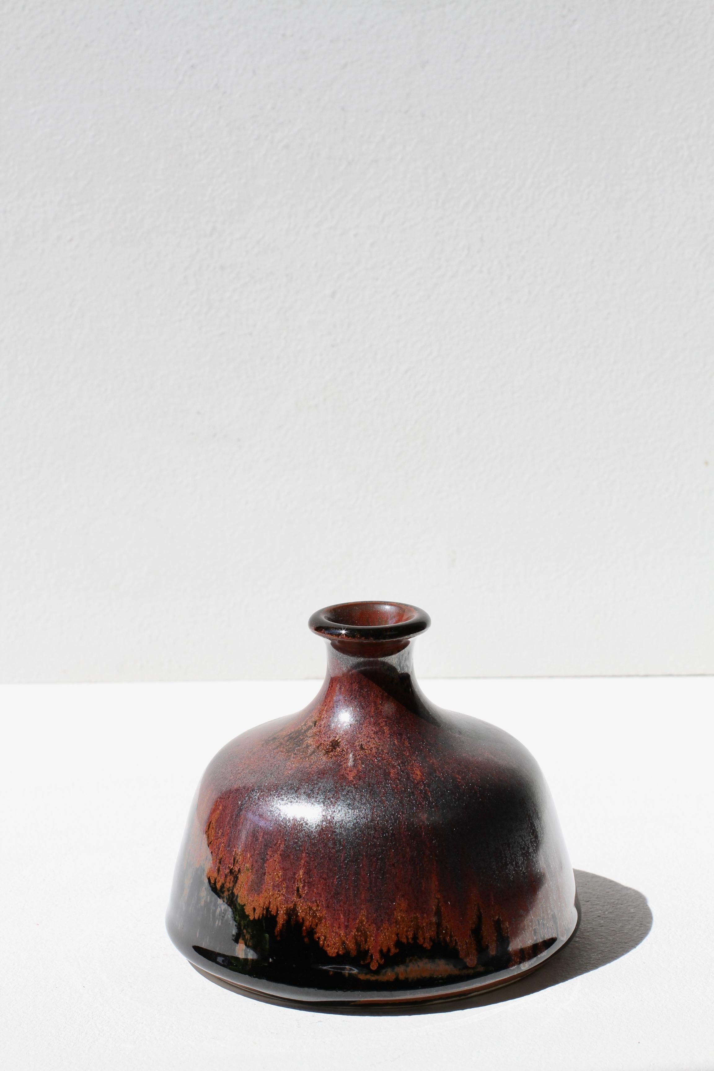 Margarete Schott German Studio Pottery Brown & Black Glazed Vintage Vase c.1984 en vente 2