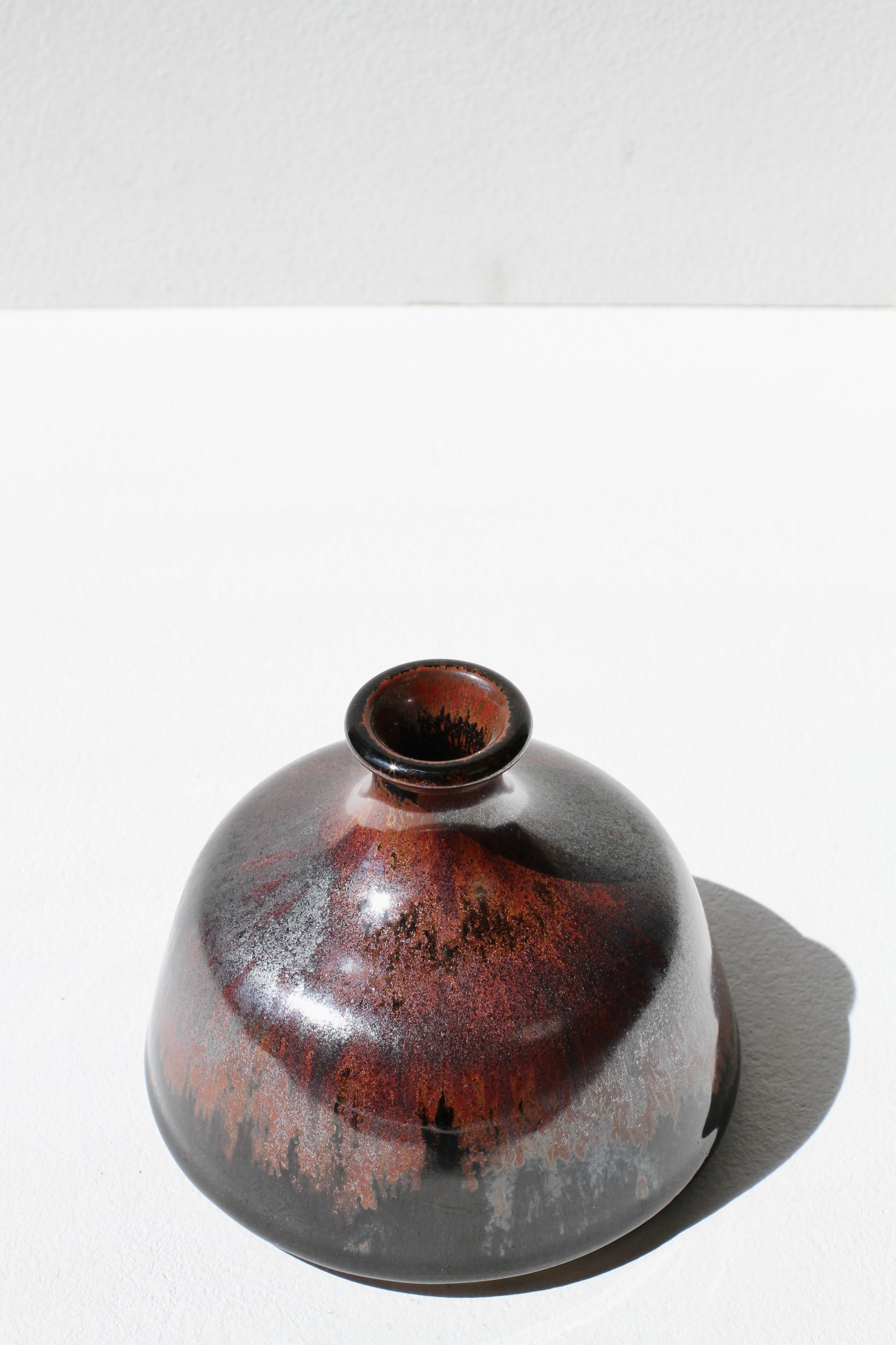 Margarete Schott German Studio Pottery Brown & Black Glazed Vintage Vase c.1984 en vente 5