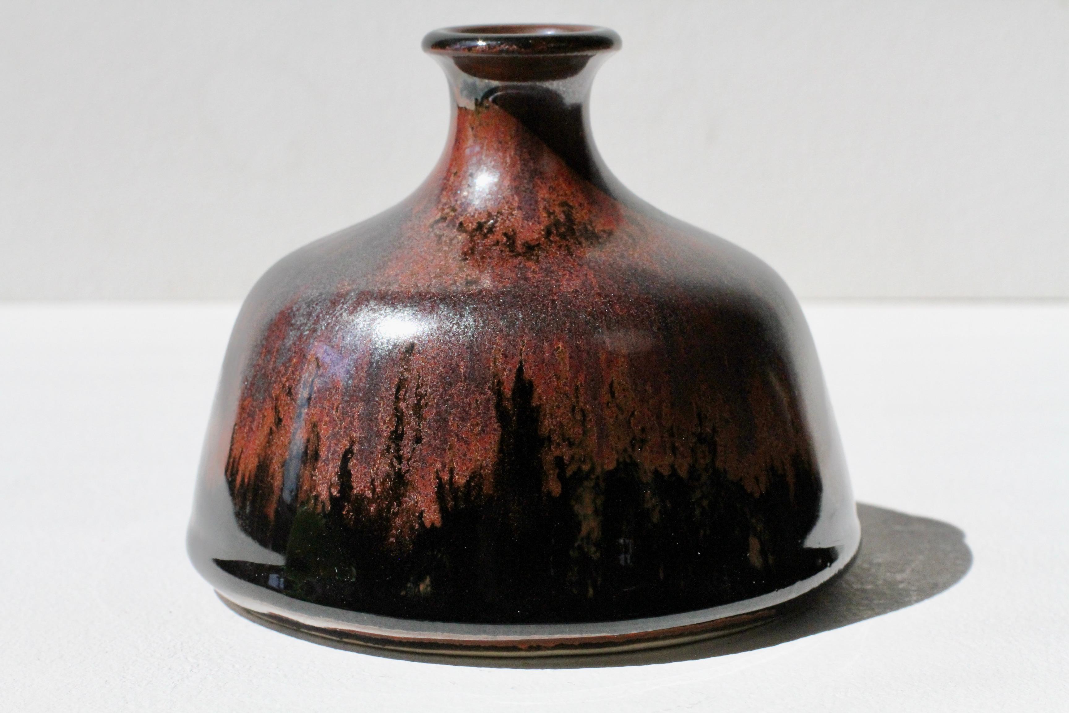 Mid-Century Modern Margarete Schott German Studio Pottery Brown & Black Glazed Vintage Vase c.1984 en vente