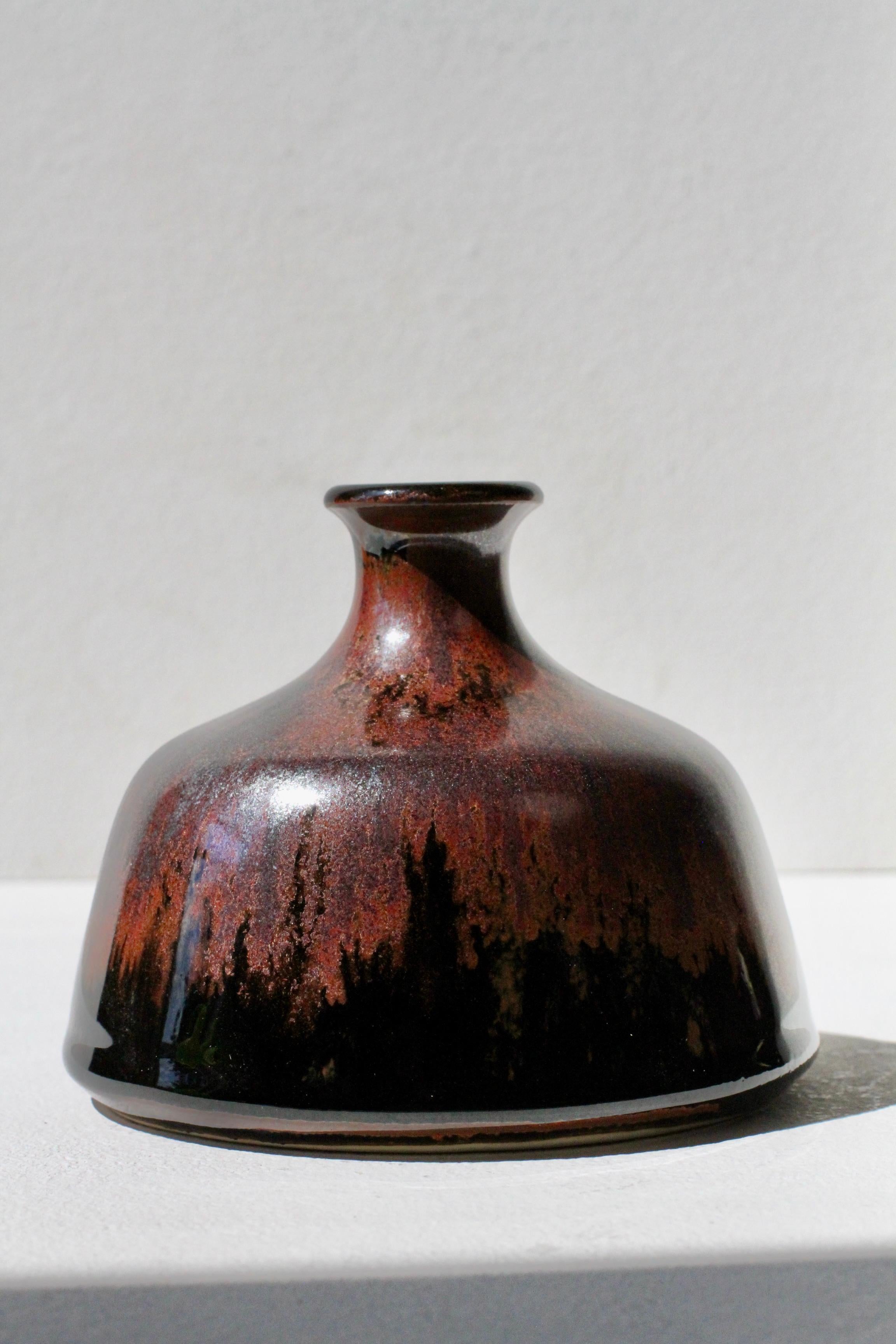 Allemand Margarete Schott German Studio Pottery Brown & Black Glazed Vintage Vase c.1984 en vente