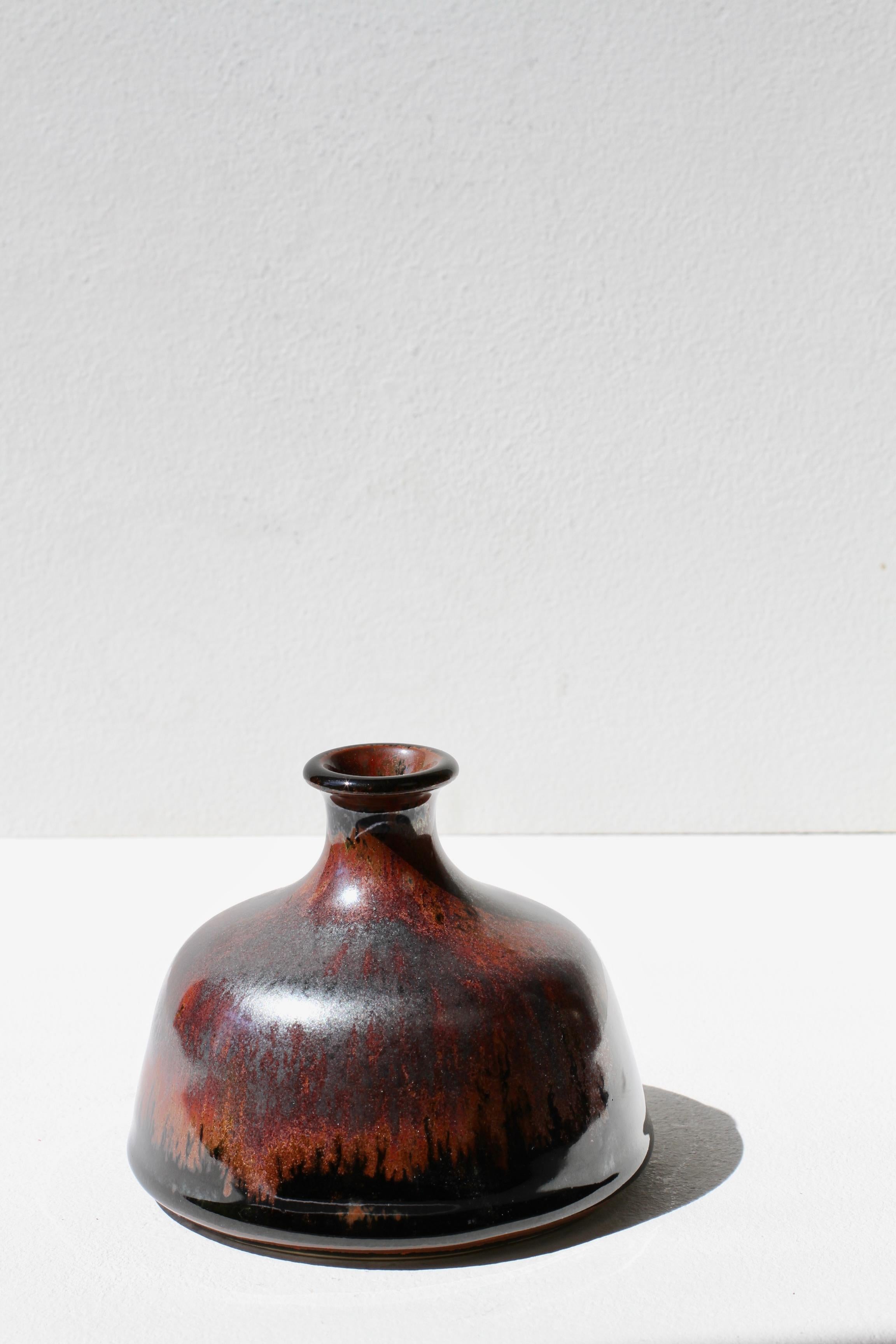 Fin du 20e siècle Margarete Schott German Studio Pottery Brown & Black Glazed Vintage Vase c.1984 en vente