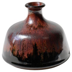 Margarete Schott German Studio Pottery Brown & Black Glazed Vintage Vase c.1984