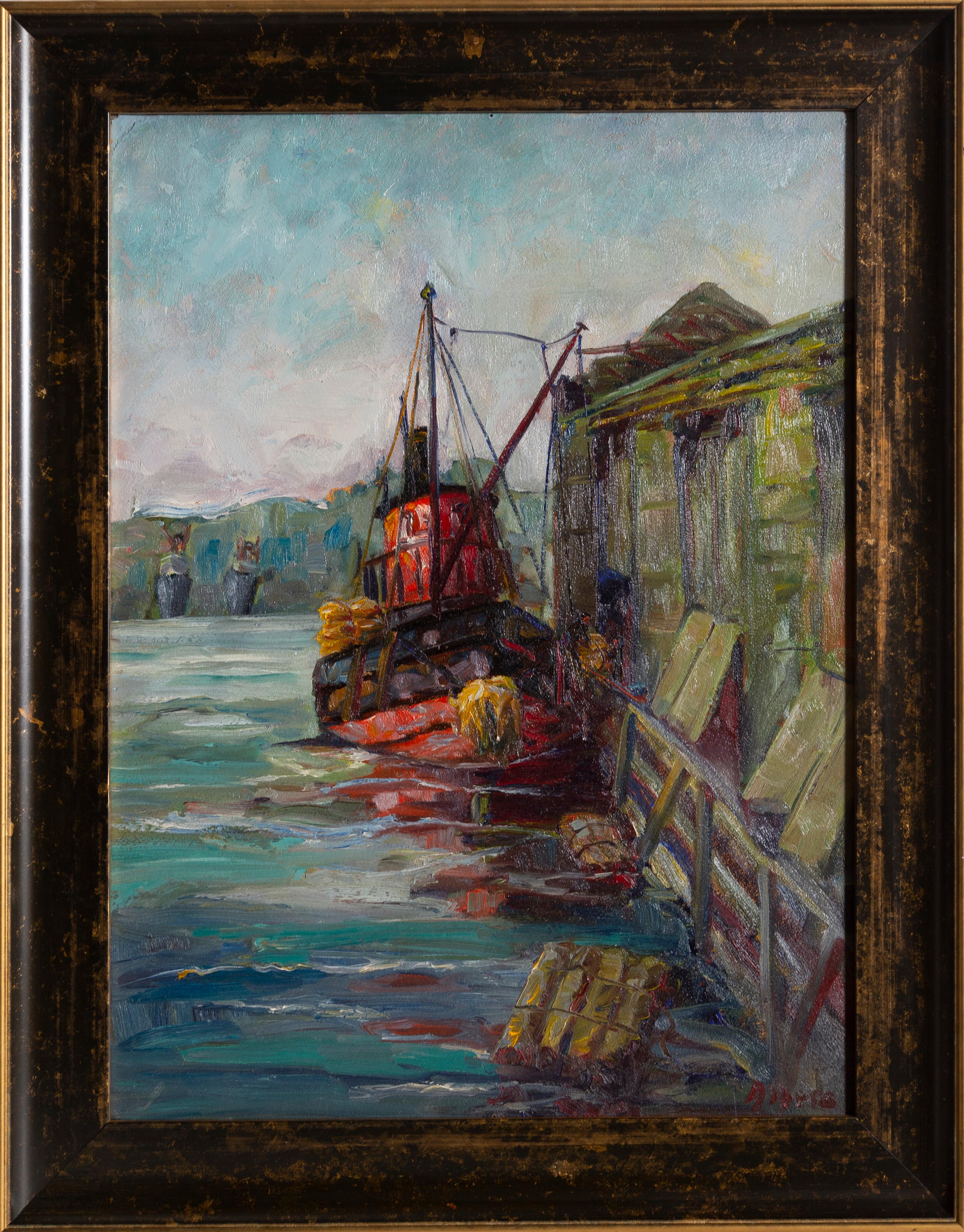 Artista: Margaretha E. Albers, estadounidense (1881 - 1977)
Título: Muelle de New Rochelle
Año: hacia 1940
Técnica: Óleo sobre tabla, firmado
Tamaño: 60,96 cm x 45,72 cm (24 pulg. x 18 pulg.)
Tamaño del marco: 28,5 x 22,5 pulgadas