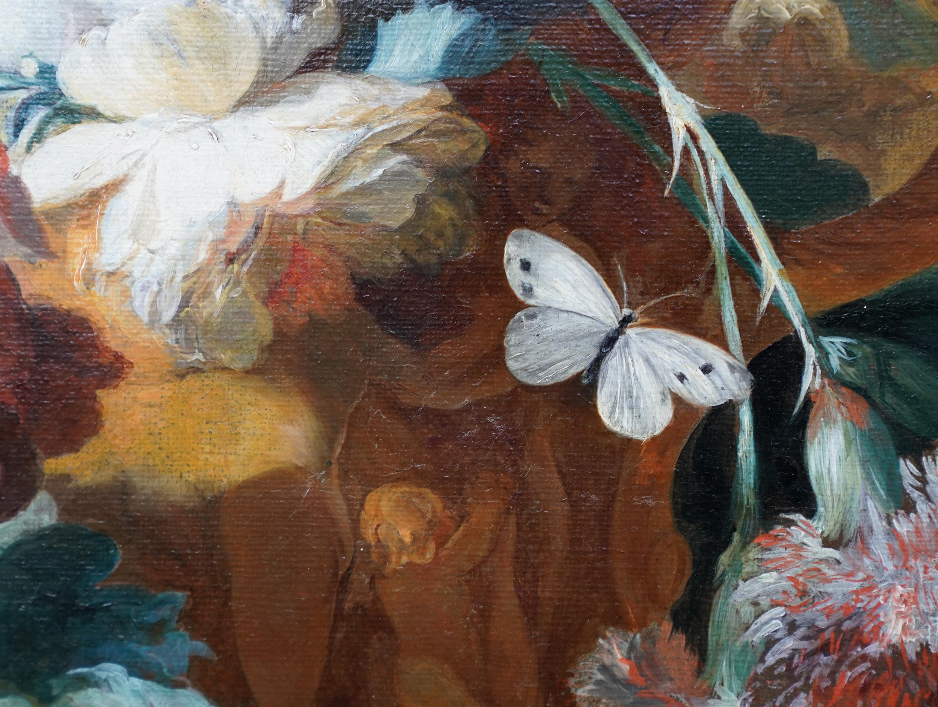 Fleurs dans un vase sur ledge - Peinture à l'huile de nature florale de maître néerlandais du 18ème siècle en vente 7