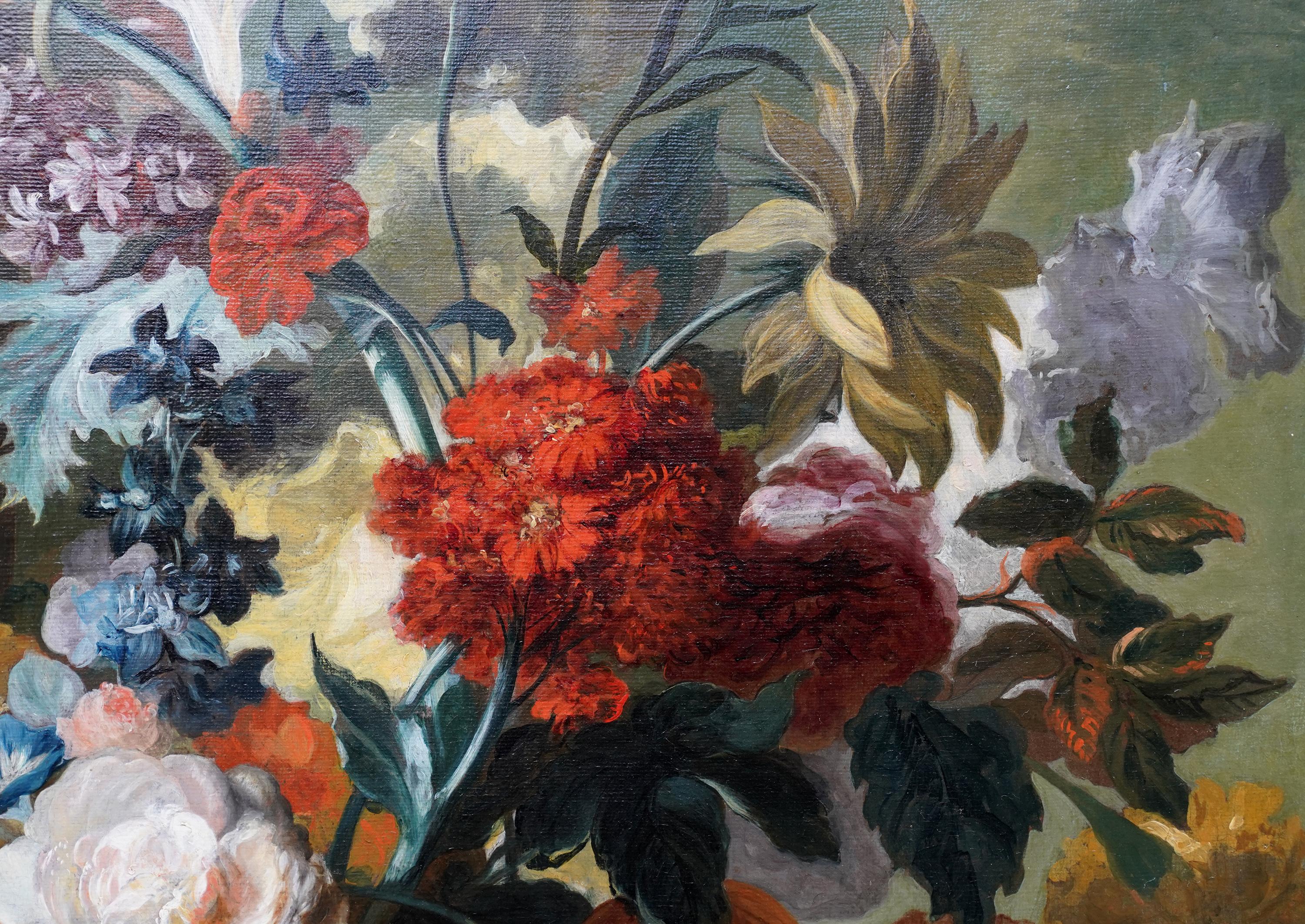 Blumen in Vase auf Ledge – niederländisches Blumenstillleben eines alten Meisters, Ölgemälde, 18. Jahrhundert im Angebot 4
