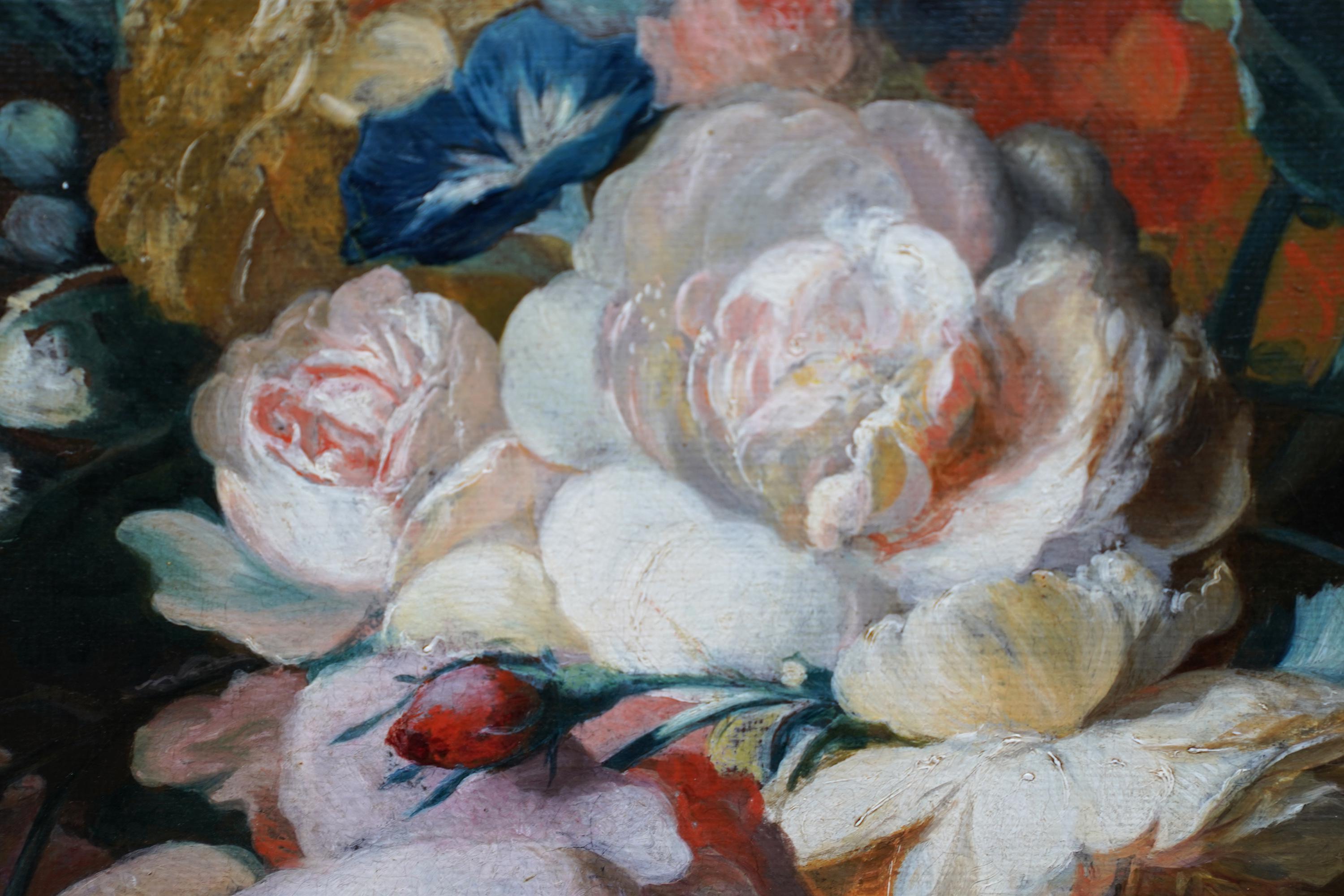 Fleurs dans un vase sur ledge - Peinture à l'huile de nature florale de maître néerlandais du 18ème siècle en vente 5