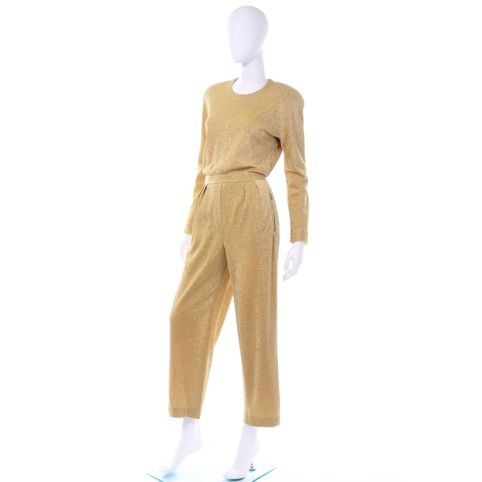 Brown Margaretha Ley Escada Gold Lurex Vintage Evening Party Jumpsuit