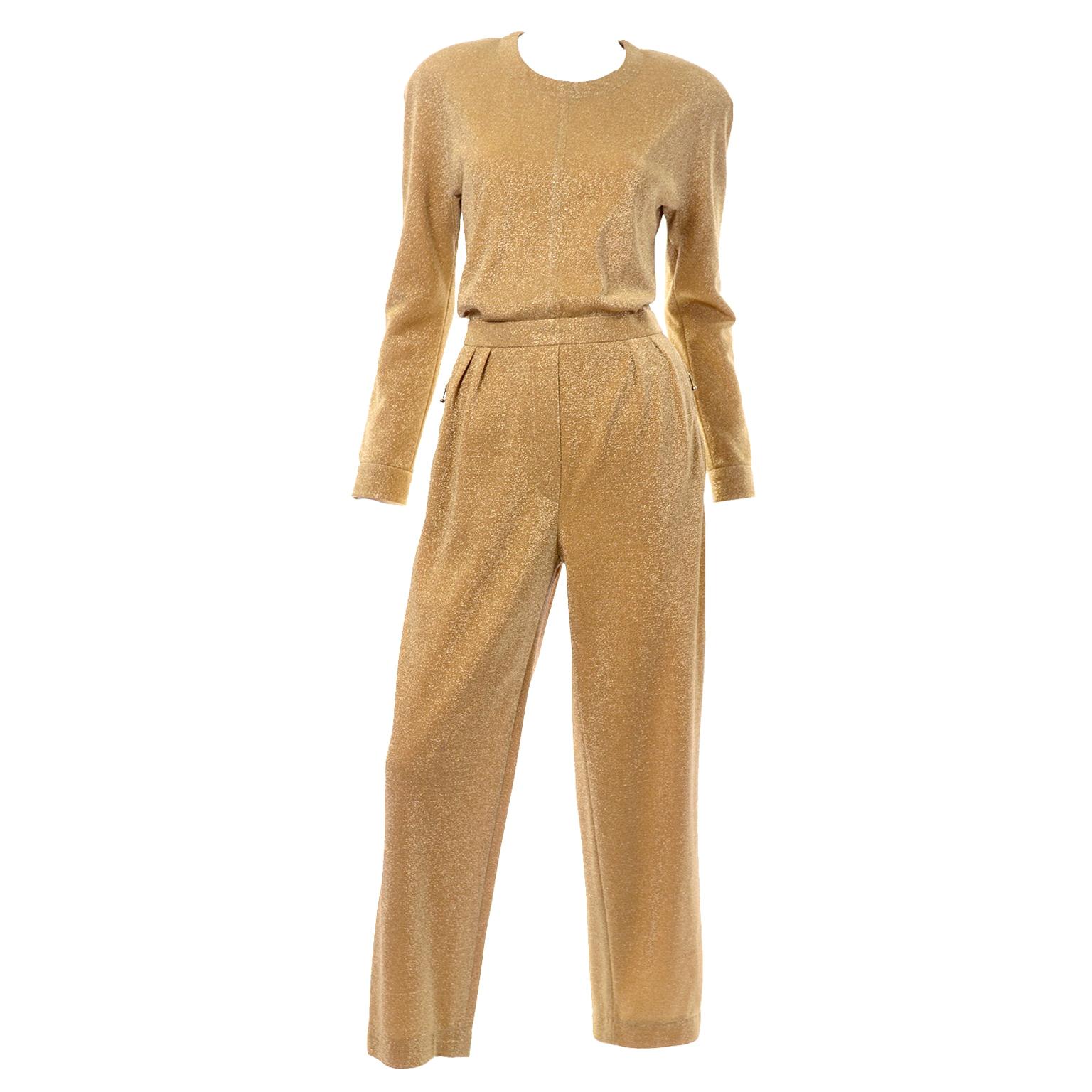 Margaretha Ley Escada Gold Lurex Vintage Evening Party Jumpsuit