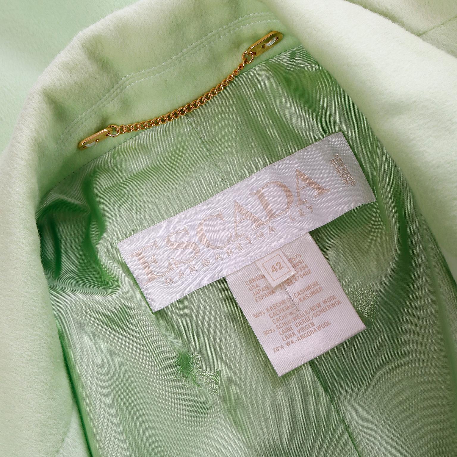 Margaretha Ley Escada Mint Green Cashmere Blend Double Breasted Blazer Jacket For Sale 6