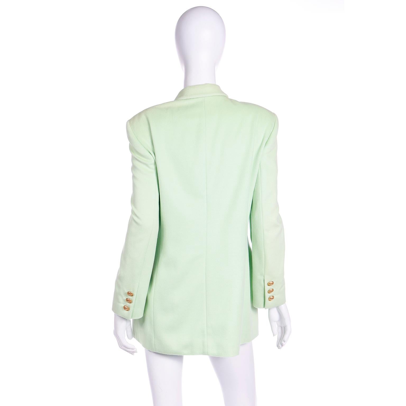 Women's Margaretha Ley Escada Mint Green Cashmere Blend Double Breasted Blazer Jacket For Sale