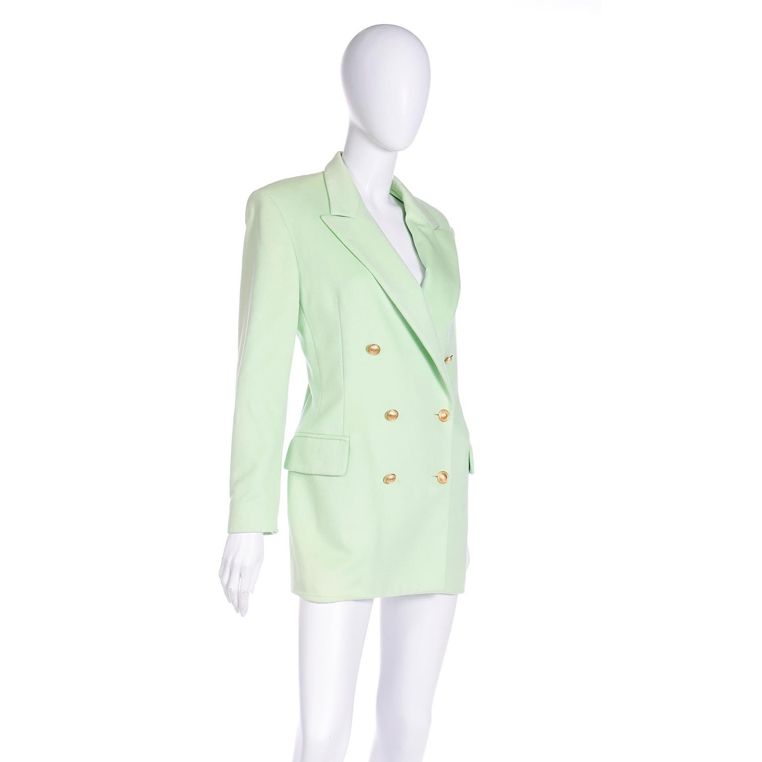 Margaretha Ley Escada Mint Green Cashmere Blend Double Breasted Blazer Jacket For Sale 1