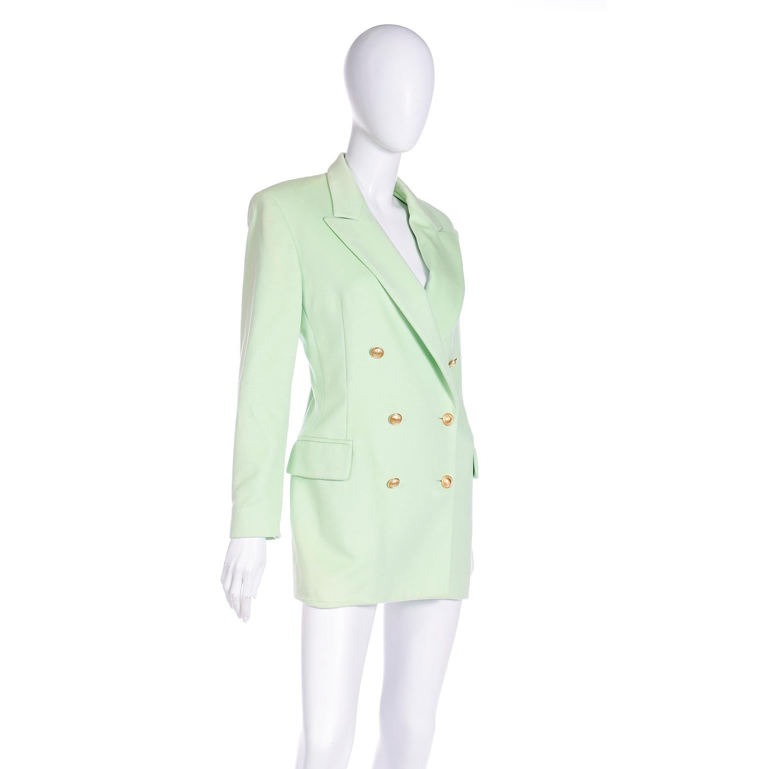 Women's Margaretha Ley Escada Mint Green Cashmere Blend Double Breasted Blazer Jacket