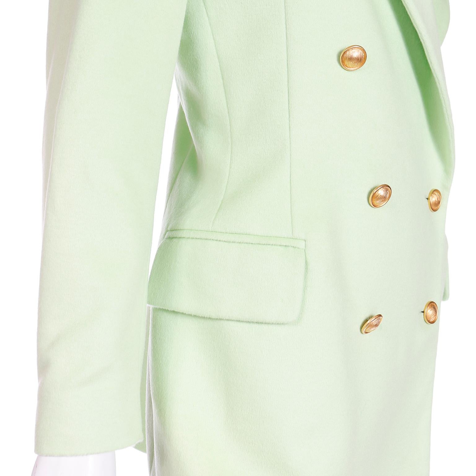 Margaretha Ley Escada Mint Green Cashmere Blend Double Breasted Blazer Jacket For Sale 3