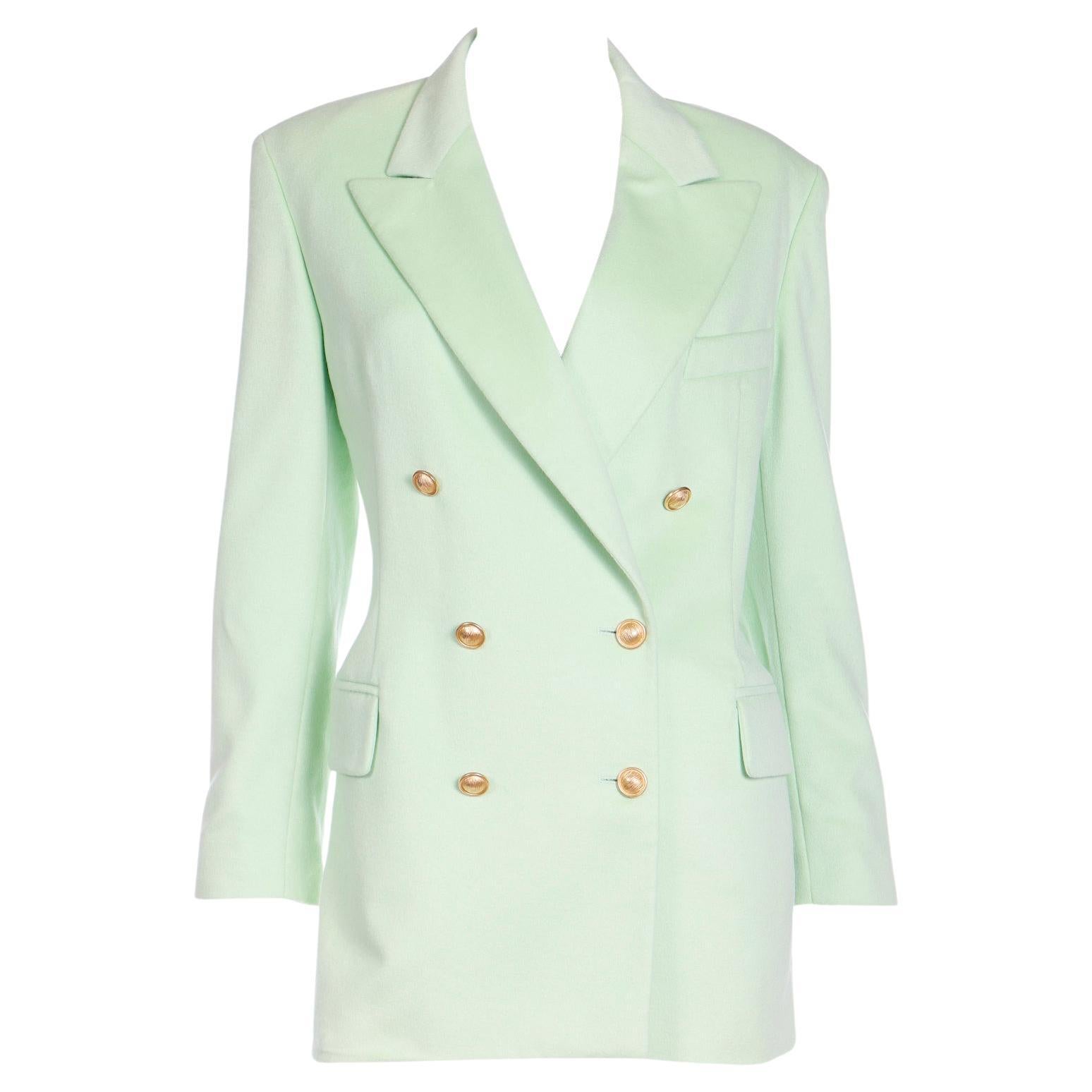 Margaretha Ley Escada Mint Green Cashmere Blend Double Breasted Blazer Jacket For Sale