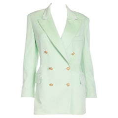 Vintage Margaretha Ley Escada Mint Green Cashmere Blend Double Breasted Blazer Jacket