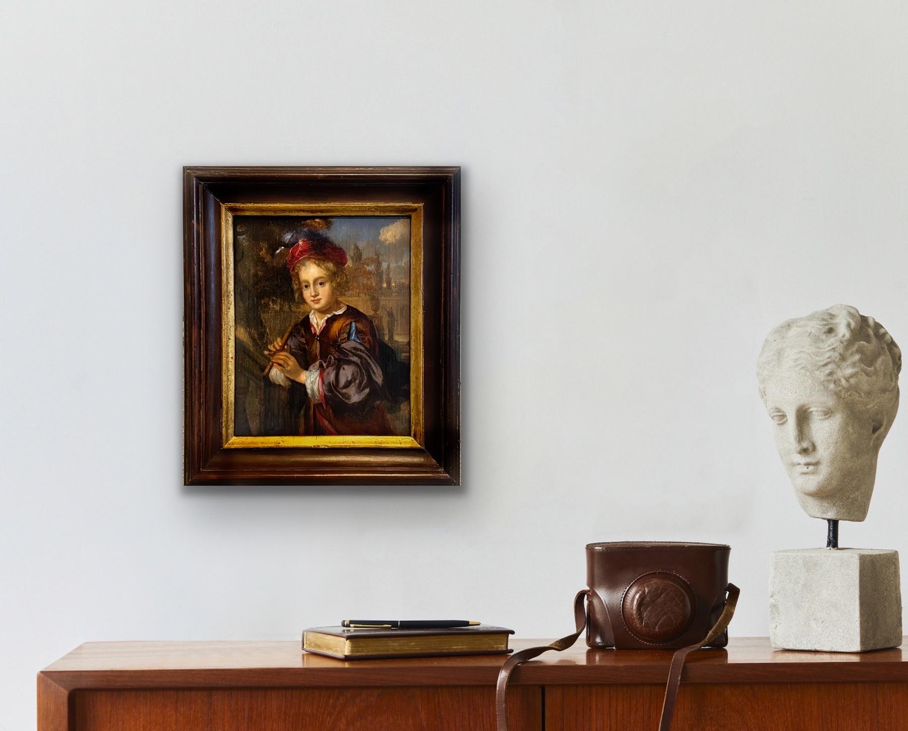 Dipinto del XVIII secolo - Un ragazzo che suona il flauto - Antico Maestro donna - Painting di Margaretha Wulfraet