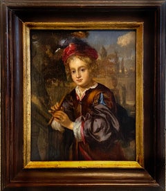 Dipinto del XVIII secolo - Un ragazzo che suona il flauto - Antico Maestro donna