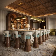 Margaux Bar Chair with Curved Backrest and Wood Base