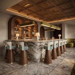 Margaux Bar Chair with Curved Backrest and Wood Base