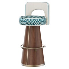 Margaux Bar Chair with Curved Backrest and Wood Base