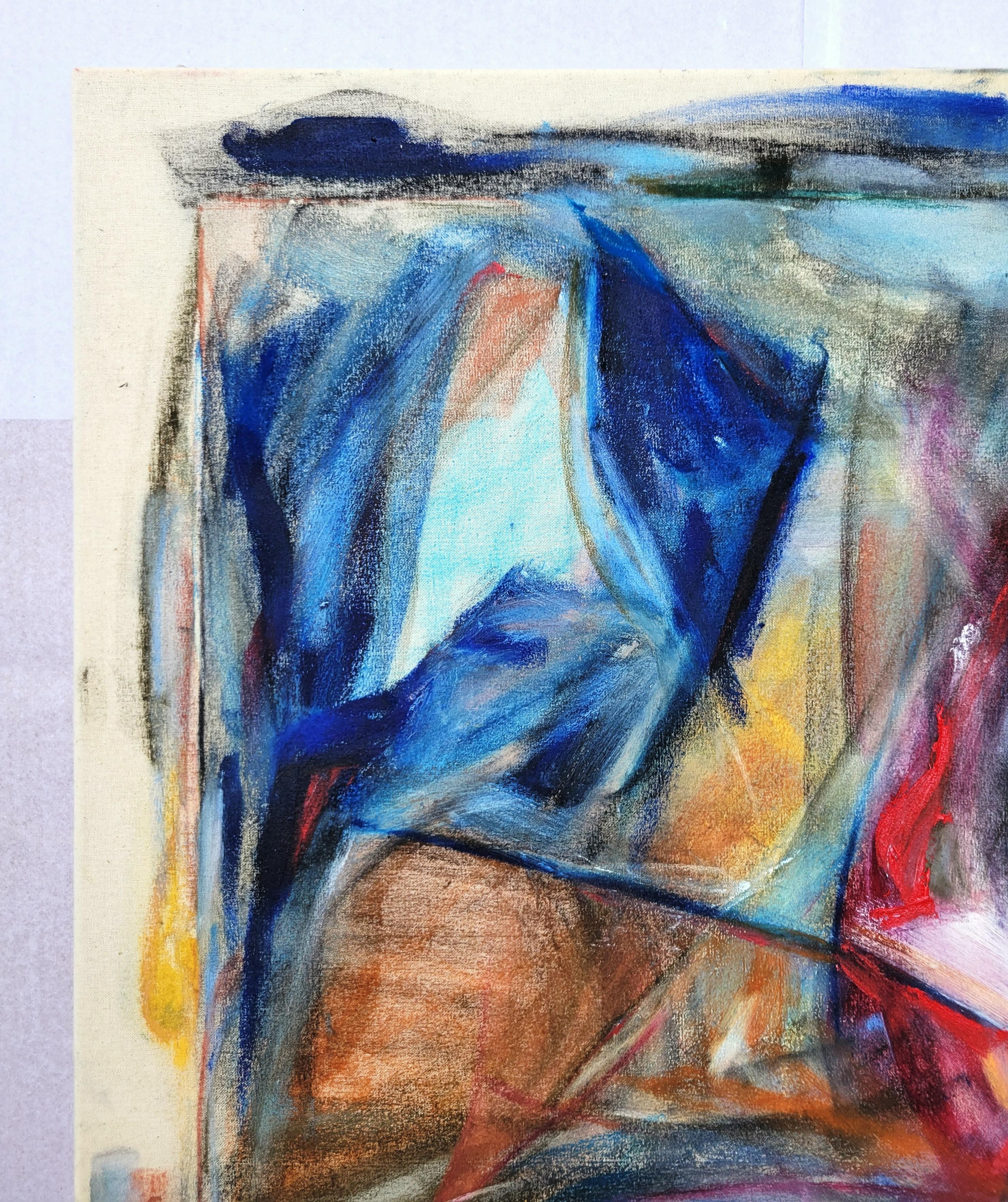 Sterbendes Licht /// Abstrakter Expressionismus Blau Rot Künstlerin Malerei Leinwand (Grau), Abstract Painting, von Margaux Halloran