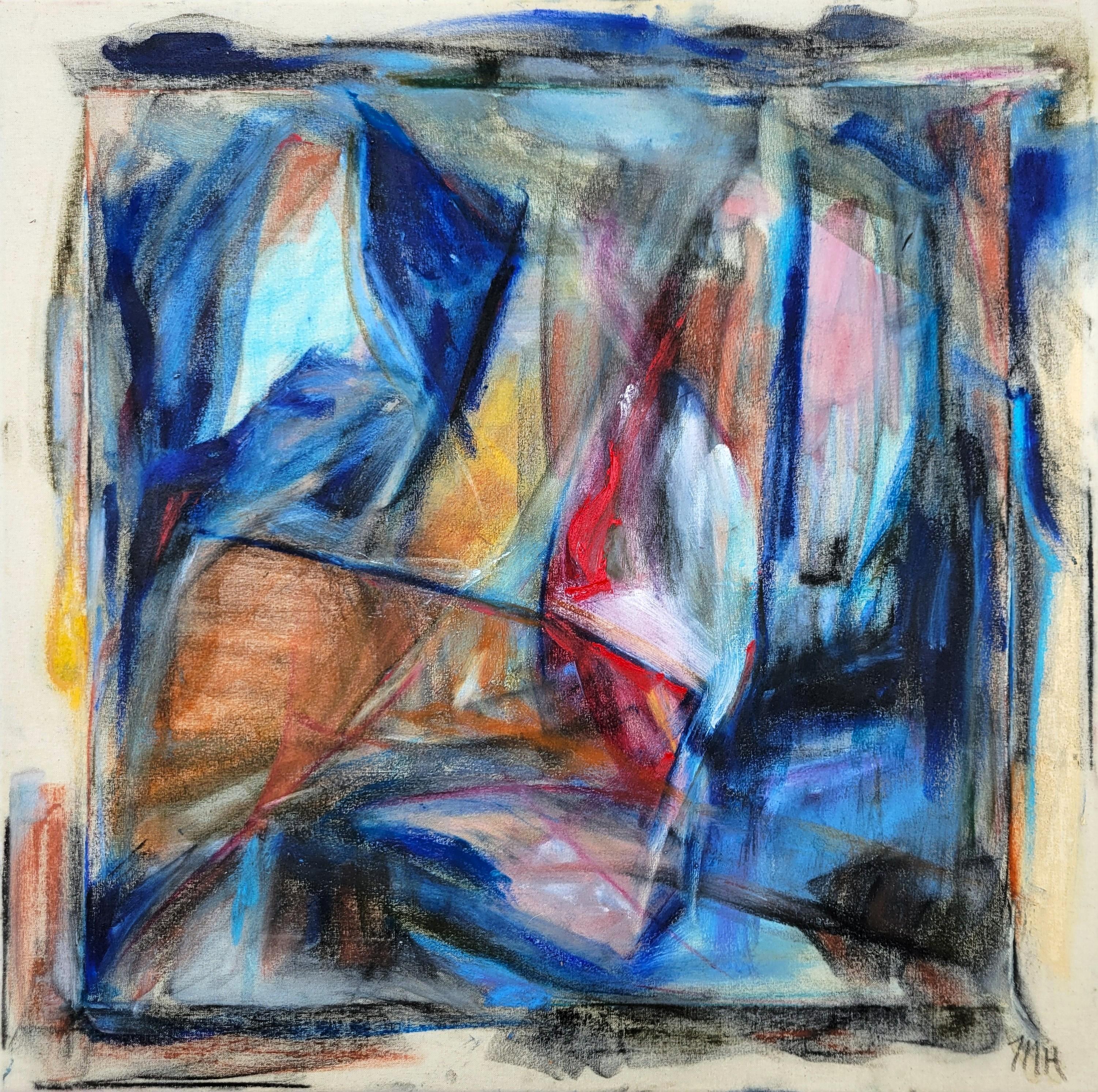 Margaux Halloran Abstract Painting – Sterbendes Licht /// Abstrakter Expressionismus Blau Rot Künstlerin Malerei Leinwand