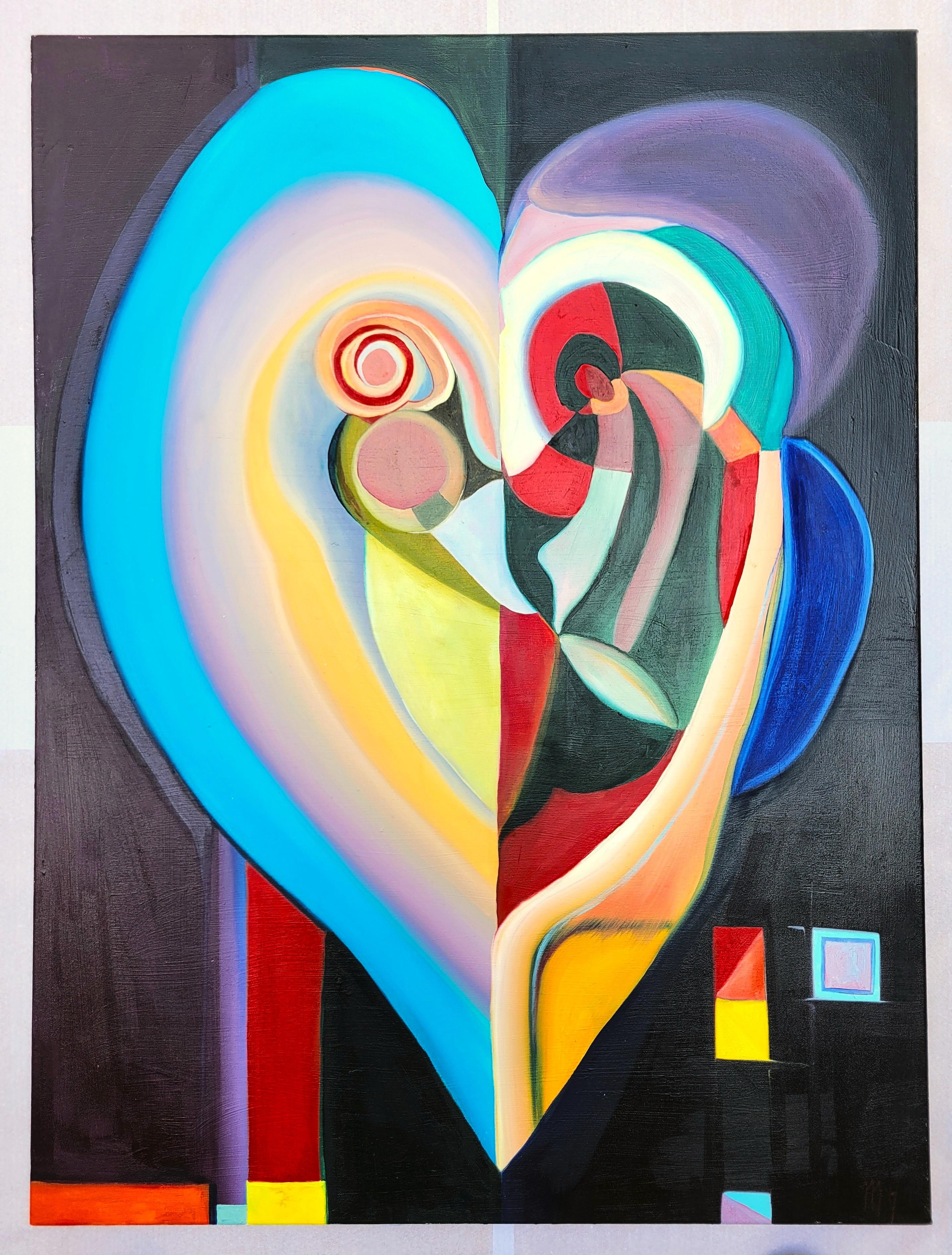 Dúo de Amantes /// Pintura Artista Femenina Abstracta Contemporánea Lienzo Geométrico - Painting de Margaux Halloran