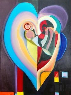 Duetto d'amore /// Pittura astratta contemporanea dell'artista femminile su tela Geometrico