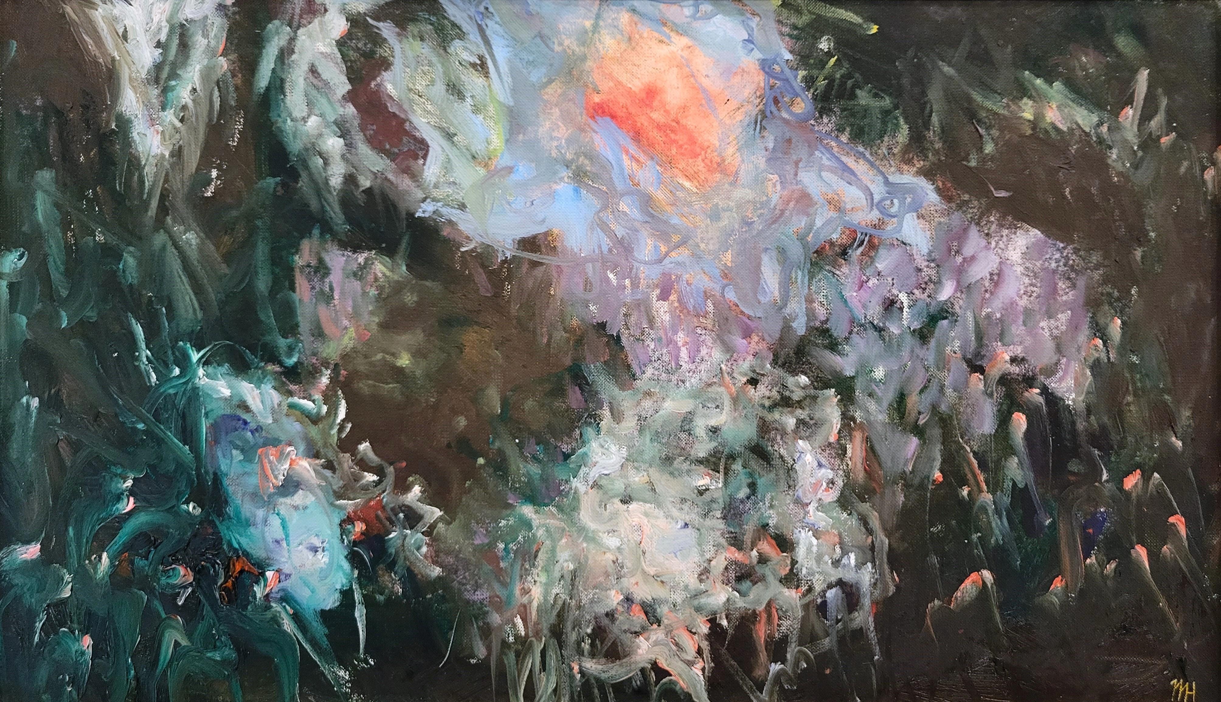 Abstract Painting di Margaux Halloran - Guida notturna al tramonto /// Pittura ad olio contemporanea astratto-espressionista