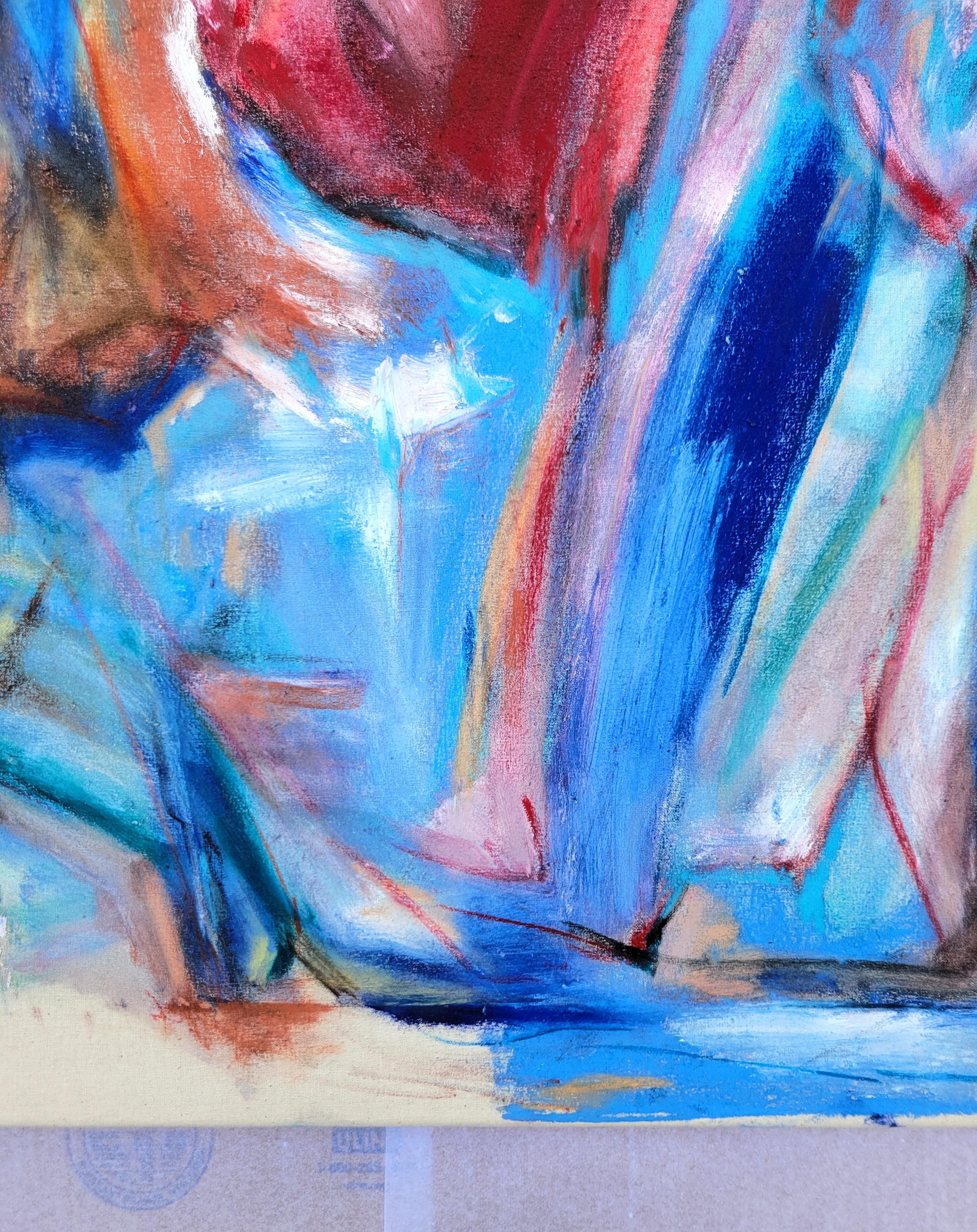 Rote rechte Hand /// Abstrakter Expressionismus Blau Rot Künstlerin Malerei Leinwand im Angebot 3