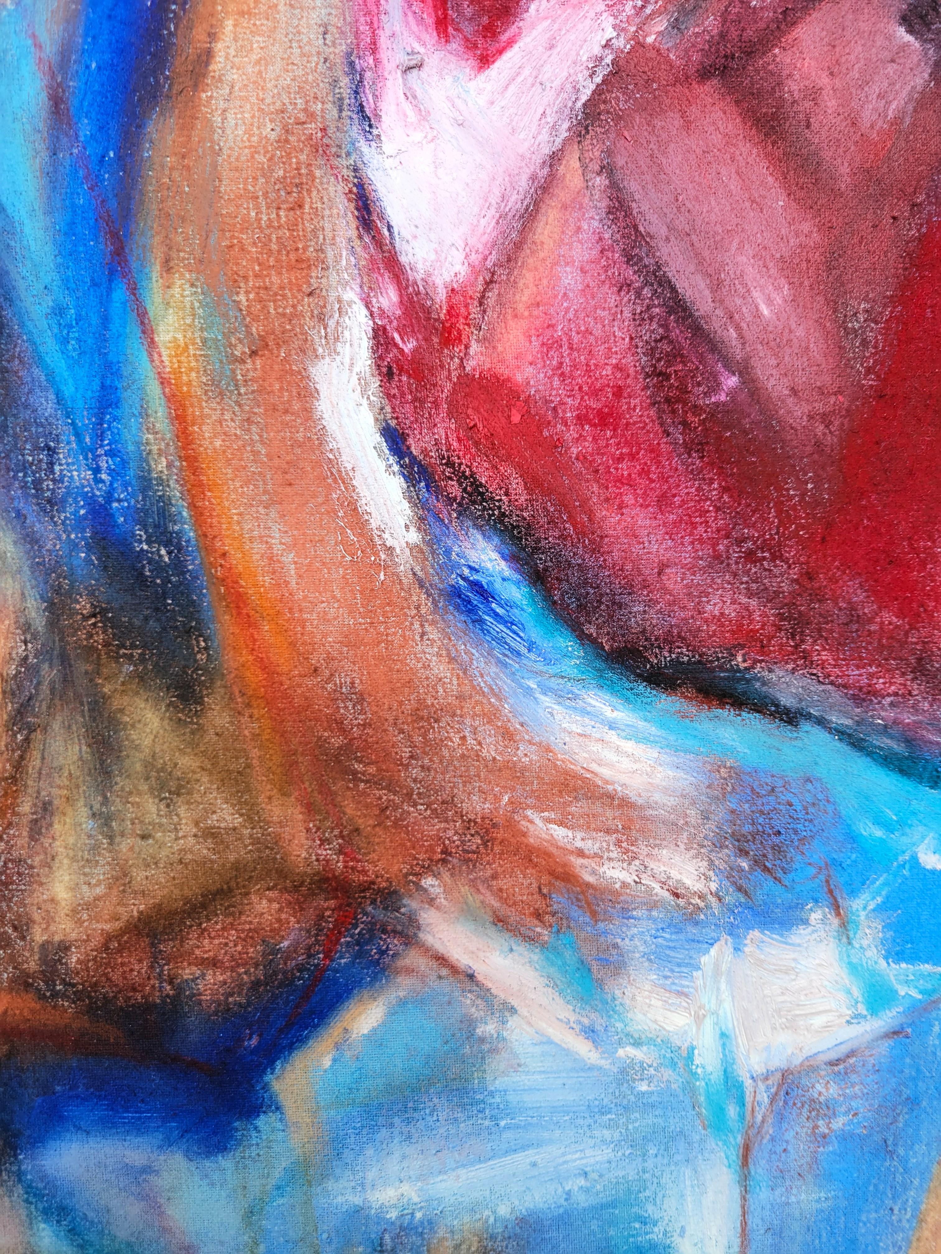 Rote rechte Hand /// Abstrakter Expressionismus Blau Rot Künstlerin Malerei Leinwand im Angebot 5