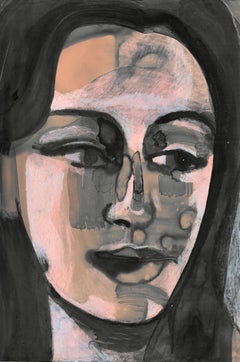 Caroline - contemporary emotive light red portrait painting, figurative artwork