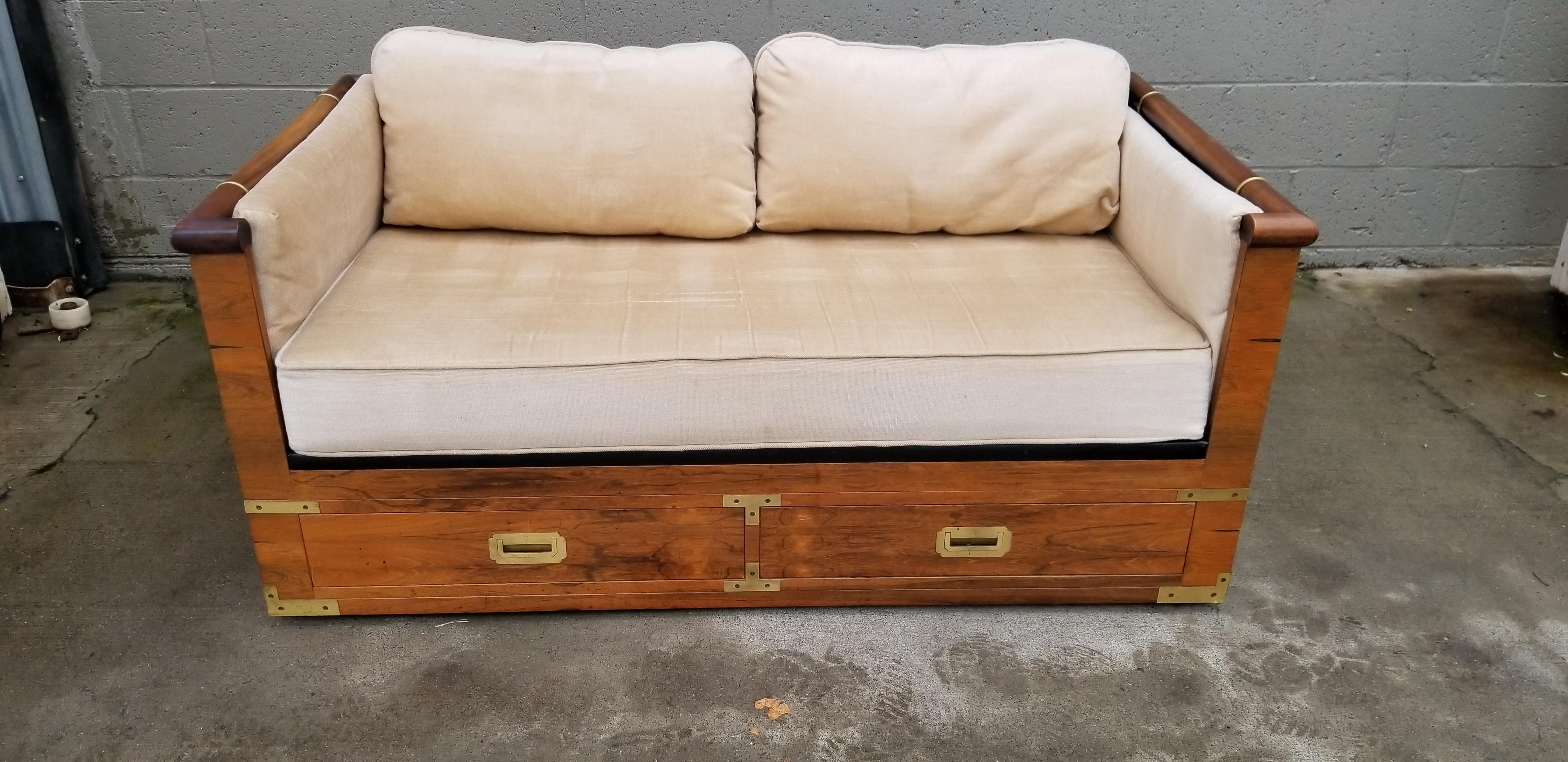 20th Century Marge Carson Campaign Style Rosewood Sofa or Loveseat